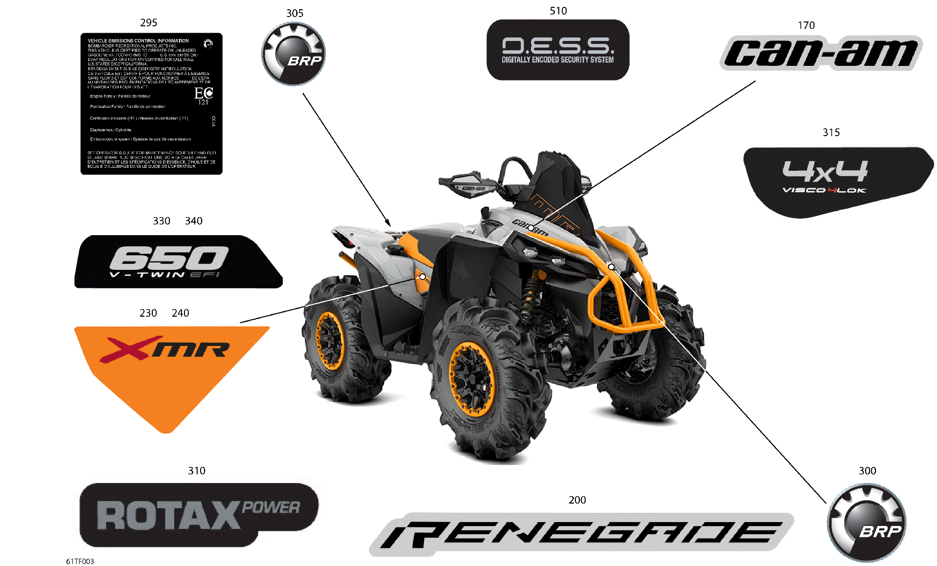 An Image of a Genuine Can-Am Parts Schematic Diagram showing the schematic - BODY - FEATURE DECALS