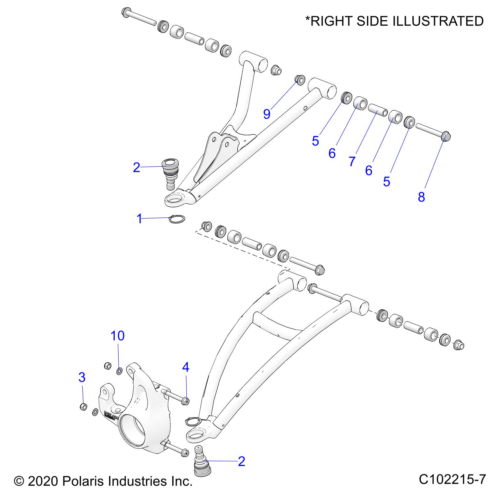 An Image of a Genuine Polaris Parts Schematic Diagram showing the schematic - SUSPENSION: FRONT A-ARM MOUNTING - 2020 POLARIS SPORTSMAN 850 HIGH LIFTER