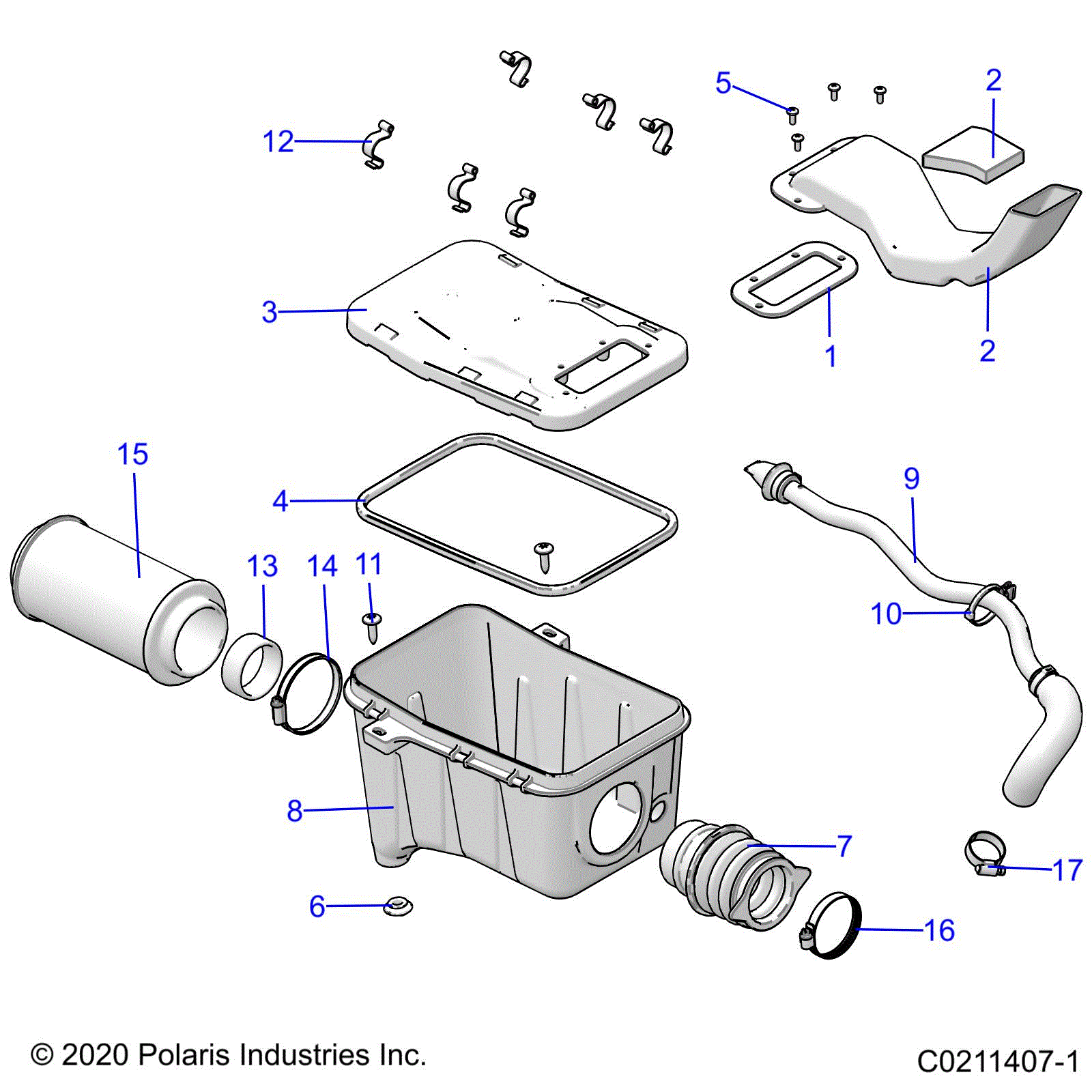 An Image of a Genuine Polaris Parts Schematic Diagram showing the schematic - ENGINE: AIR INTAKE SYSTEM - 2021 POLARIS SPORTSMAN 570 SP TRAIL