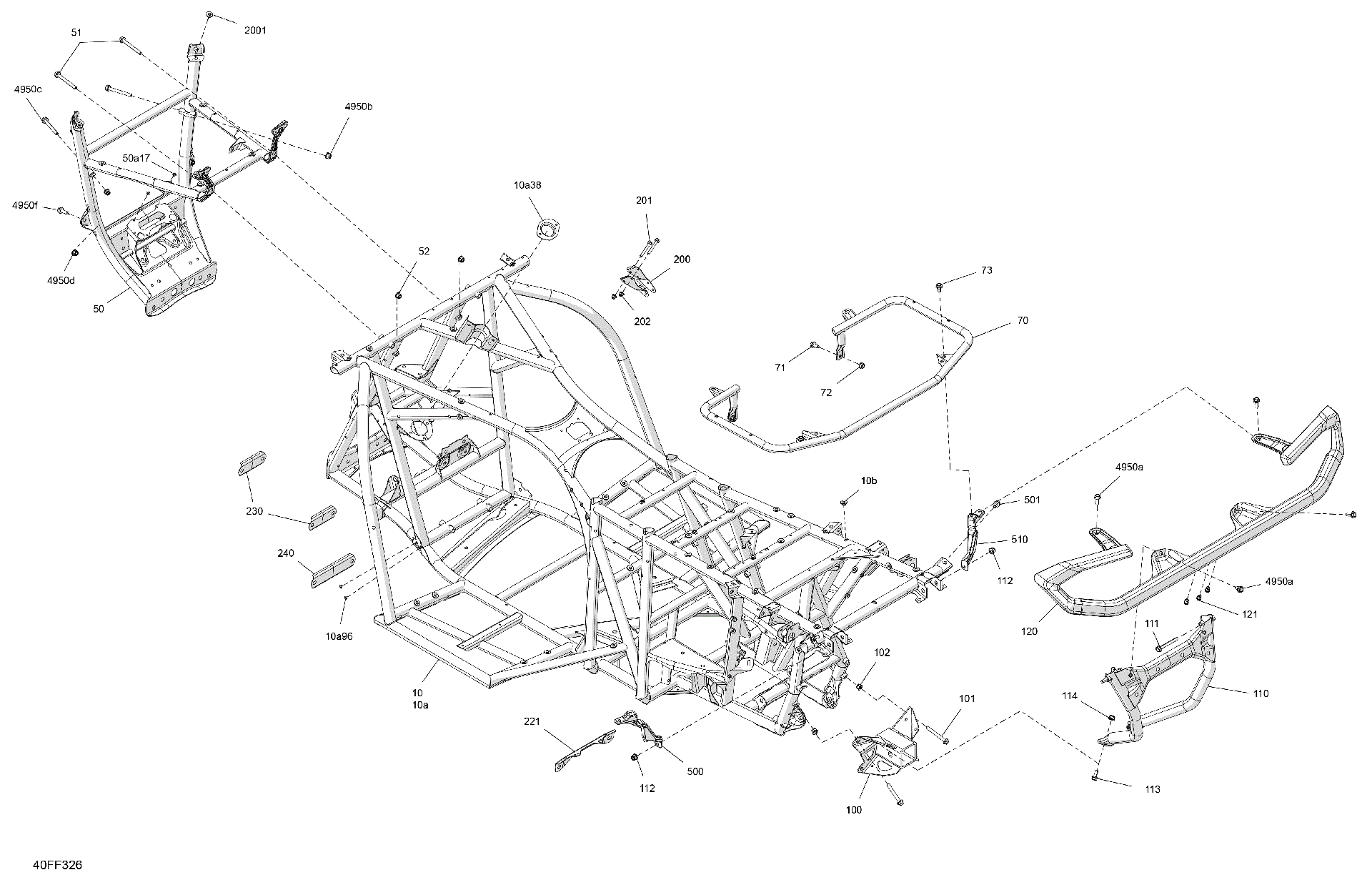An Image of a Genuine Can-Am Parts Schematic Diagram showing the schematic - FRAME - SYSTEM