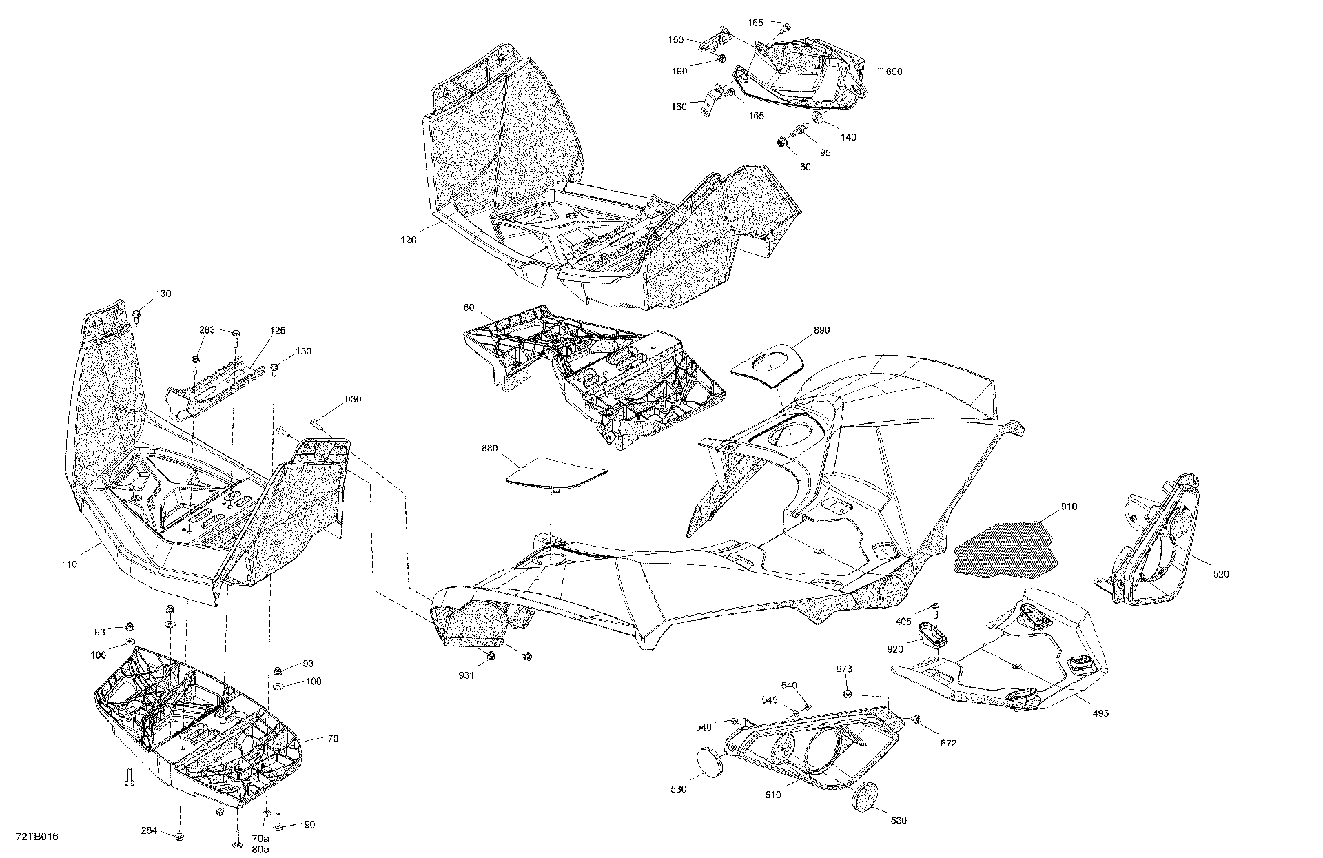 An Image of a Genuine Can-Am Parts Schematic Diagram showing the schematic - BODY - REAR SECTION