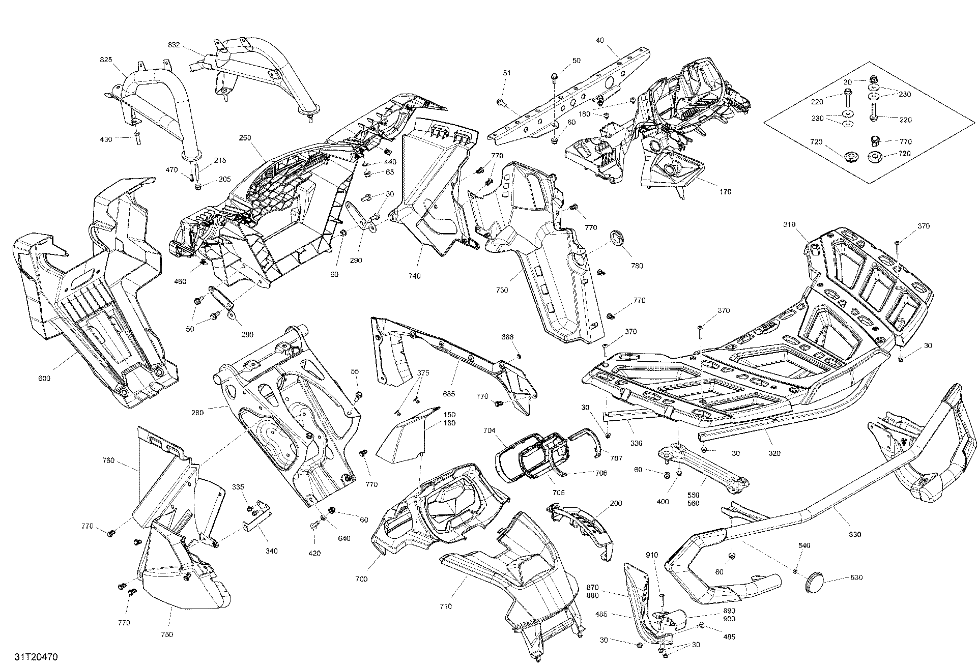 An Image of a Genuine Can-Am Parts Schematic Diagram showing the schematic - BODY - GRANITE GREY