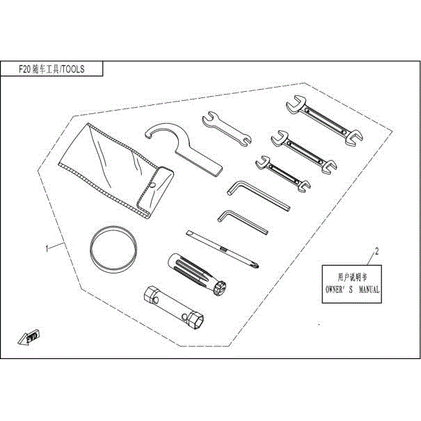 An Image of a Genuine CFMOTO Parts Schematic Diagram showing the schematic - TOOLS - 2015 CFMOTO ZFORCE 800 EX