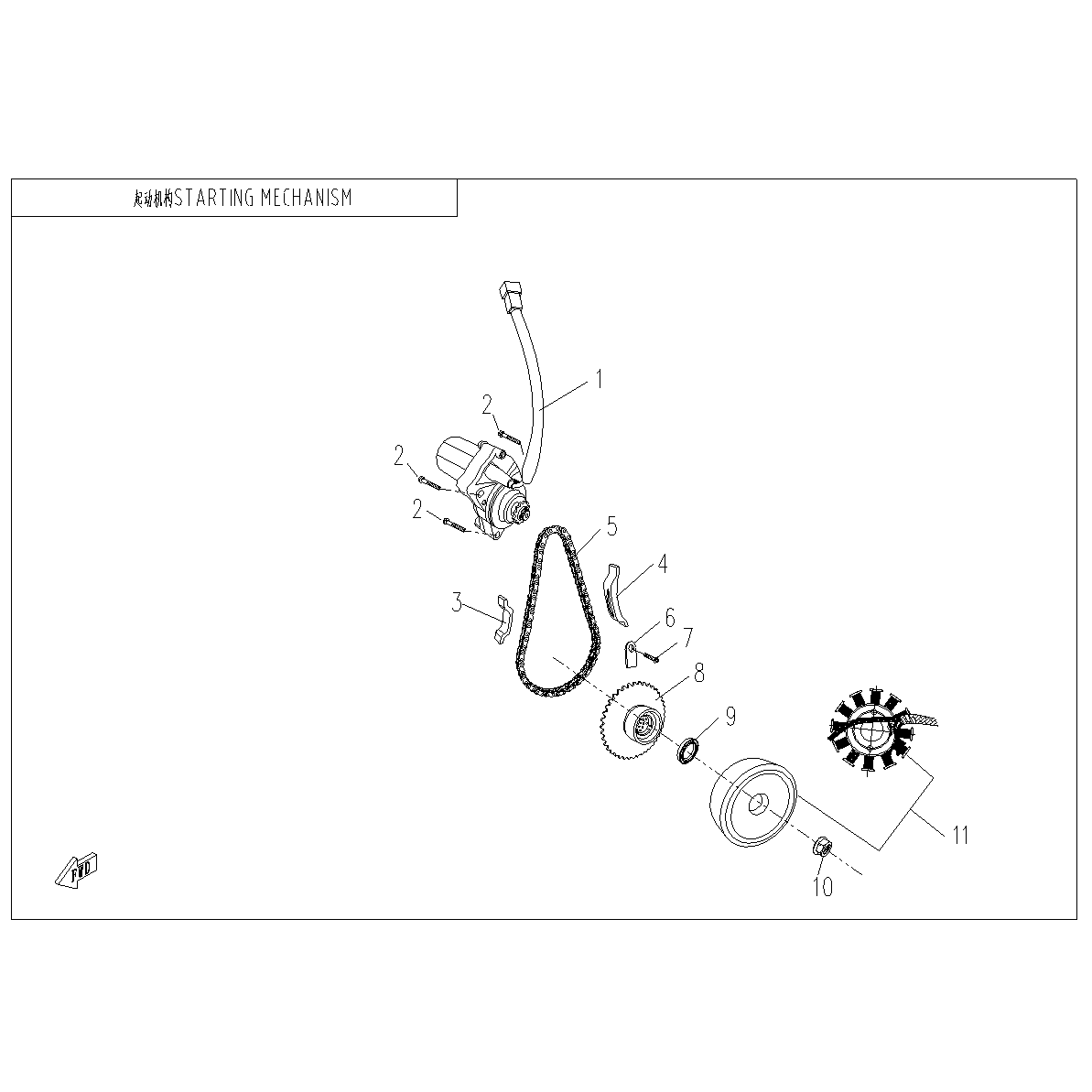 An Image of a genuine CFMOTO Parts Schematic Diagram showing the group - STARTING MECHANISM - 2024 CFMOTO CFORCE 110