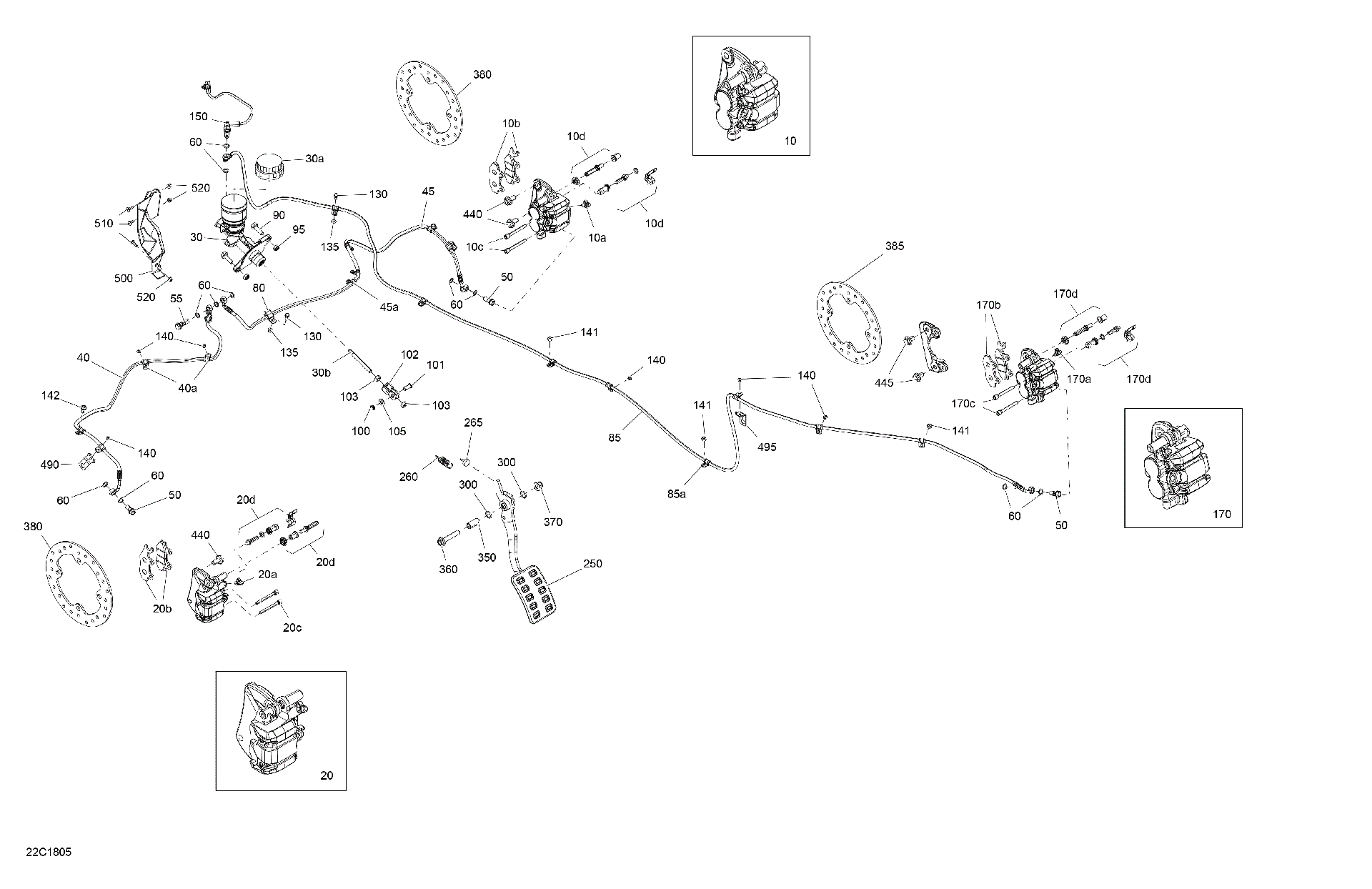 An Image of a Genuine Can-Am Parts Schematic Diagram showing the schematic - BRAKES - COMMANDER - MODEL 800R