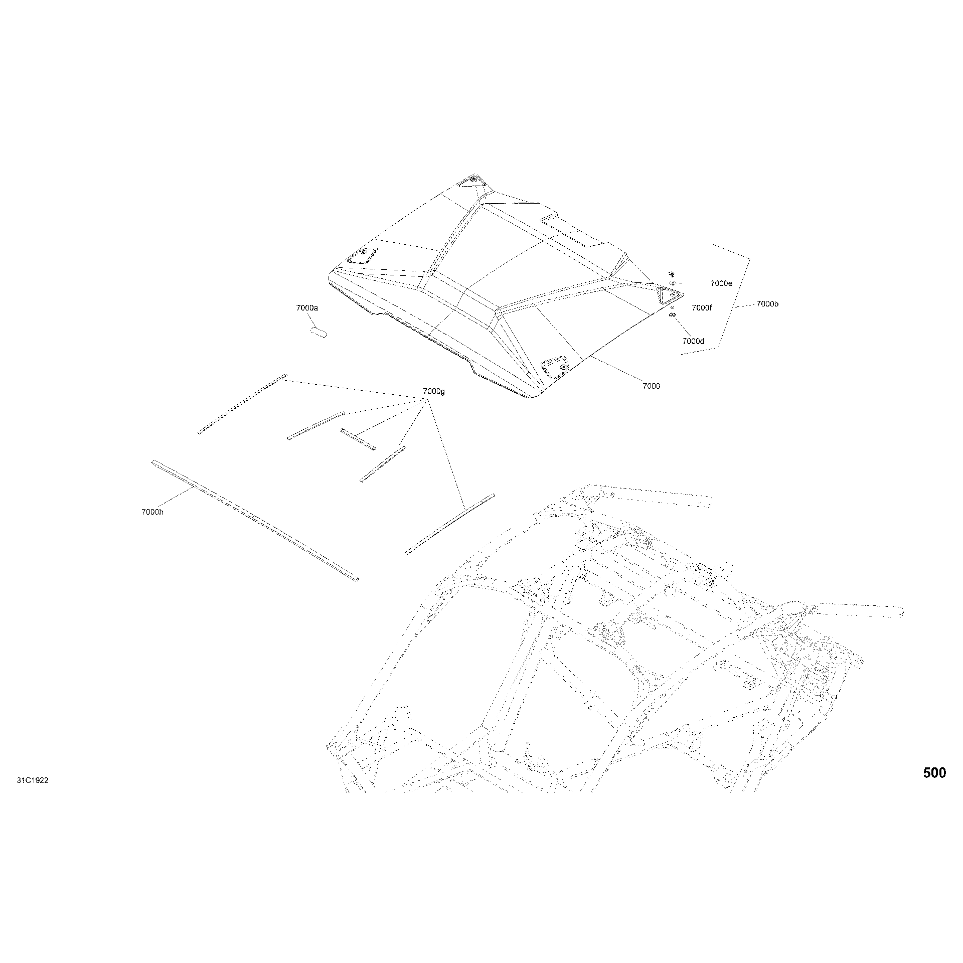 An Image of a Genuine Can-Am Parts Schematic Diagram showing the schematic - BODY - ROOF SECTION - CARBON BLACK