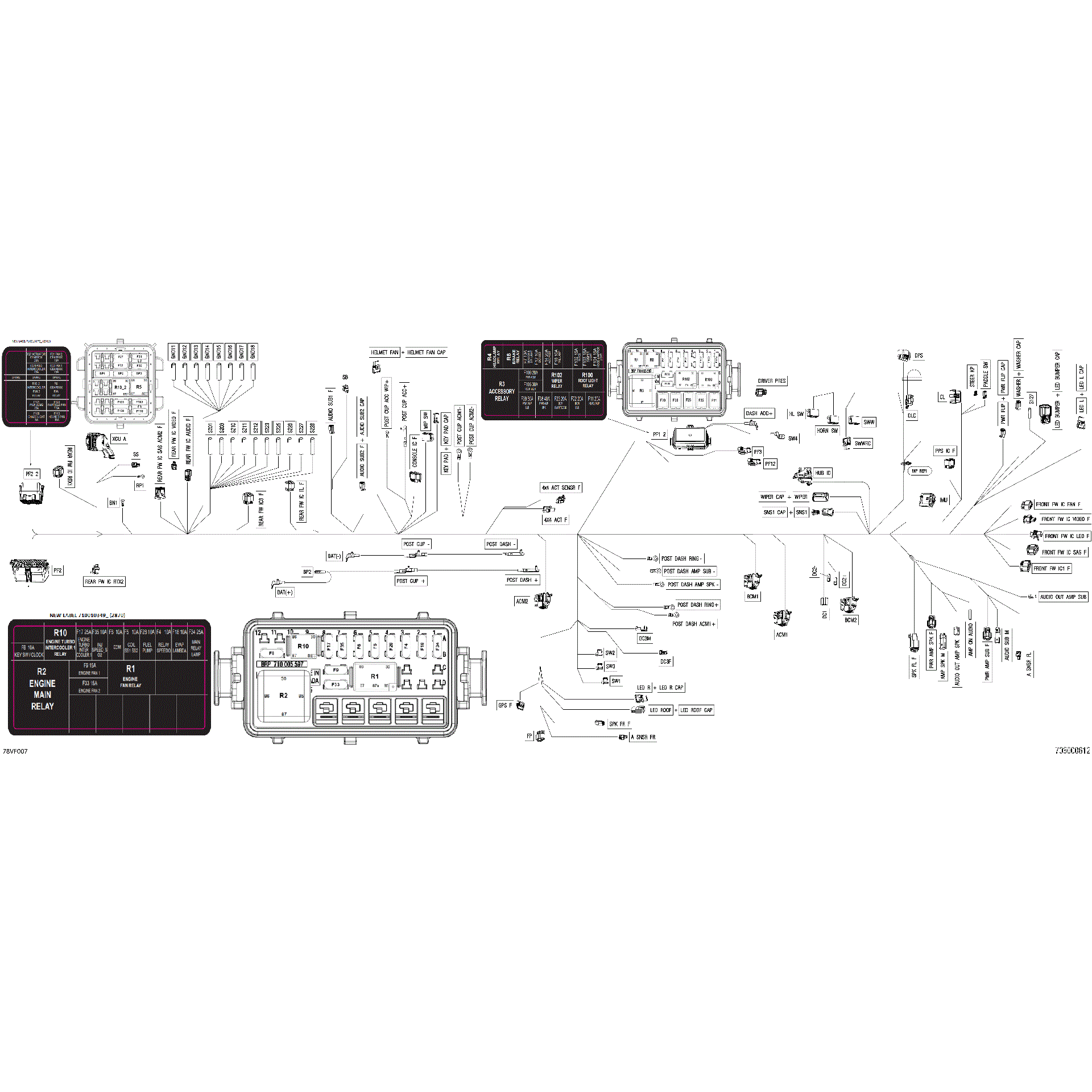 An Image of a Genuine Can-Am Parts Schematic Diagram showing the schematic - ELECTRIC - MAIN HARNESS - 710010647
