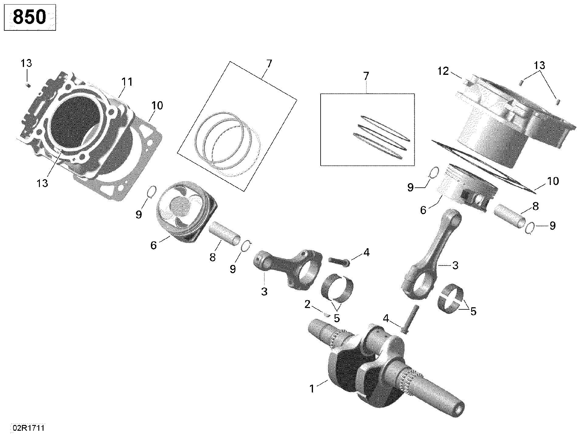 An Image of a Genuine Can-Am Parts Schematic Diagram showing the schematic - ROTAX - CRANKSHAFT PISTON AND CYLINDER