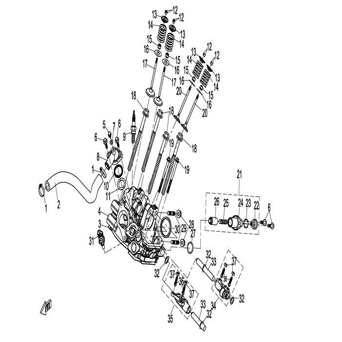 An Image of a genuine CFMOTO Parts Schematic Diagram showing the group - CYL HEAD NO. 2 ASSY (TRANSMISSION END) - 2015 CFMOTO CFORCE 800 X8