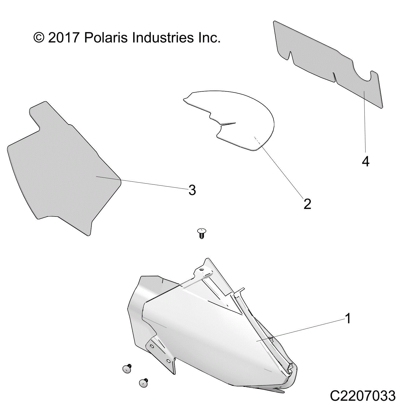An Image of a Genuine Polaris Parts Schematic Diagram showing the schematic - BODY: PANELS THERMAL SHIELDS - 2015 POLARIS SPORTSMAN TOURING 850 SP