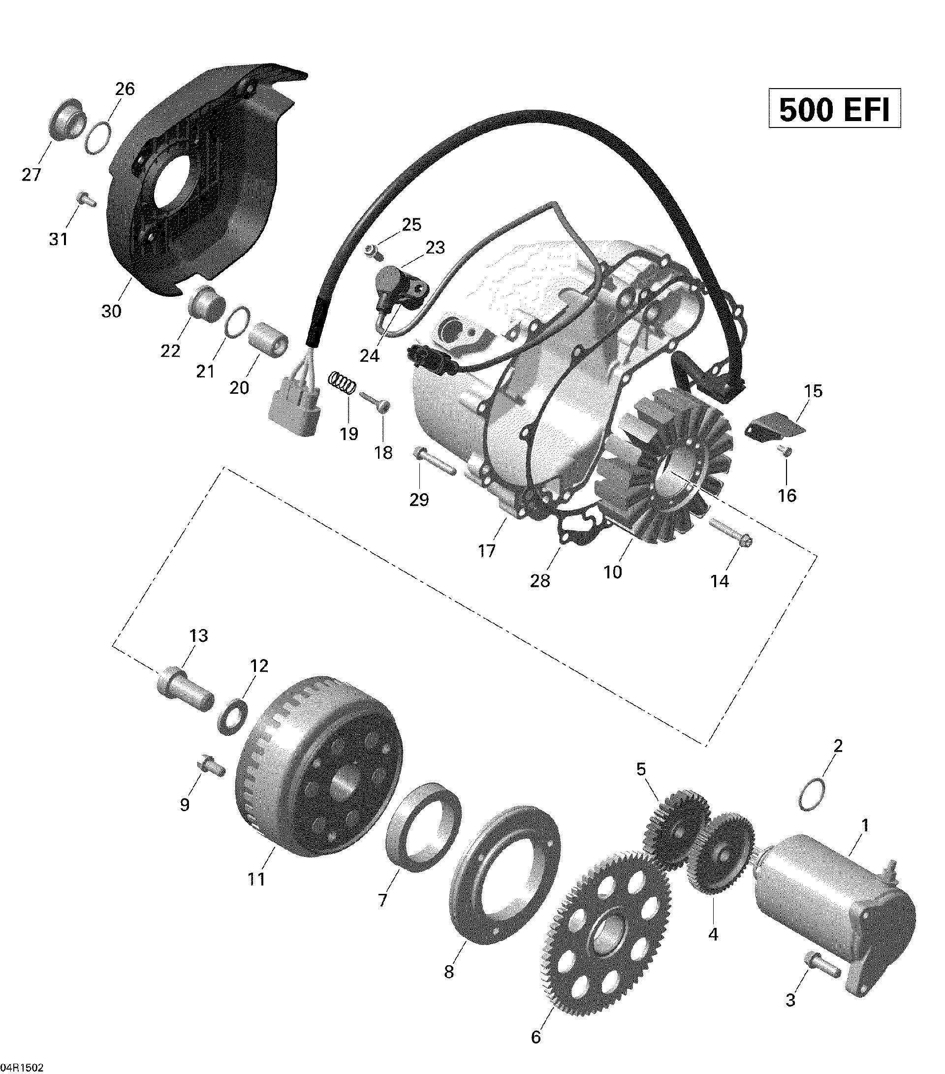 An Image of a Genuine Can-Am Parts Schematic Diagram showing the schematic - MAGNETO AND ELECTRIC STARTER OUTLANDER MAX_04R1502