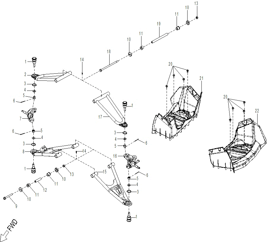 An Image of a Genuine Can-Am Parts Schematic Diagram showing the schematic - SUSPENSION - SWING ARM-FOOTREST X XC