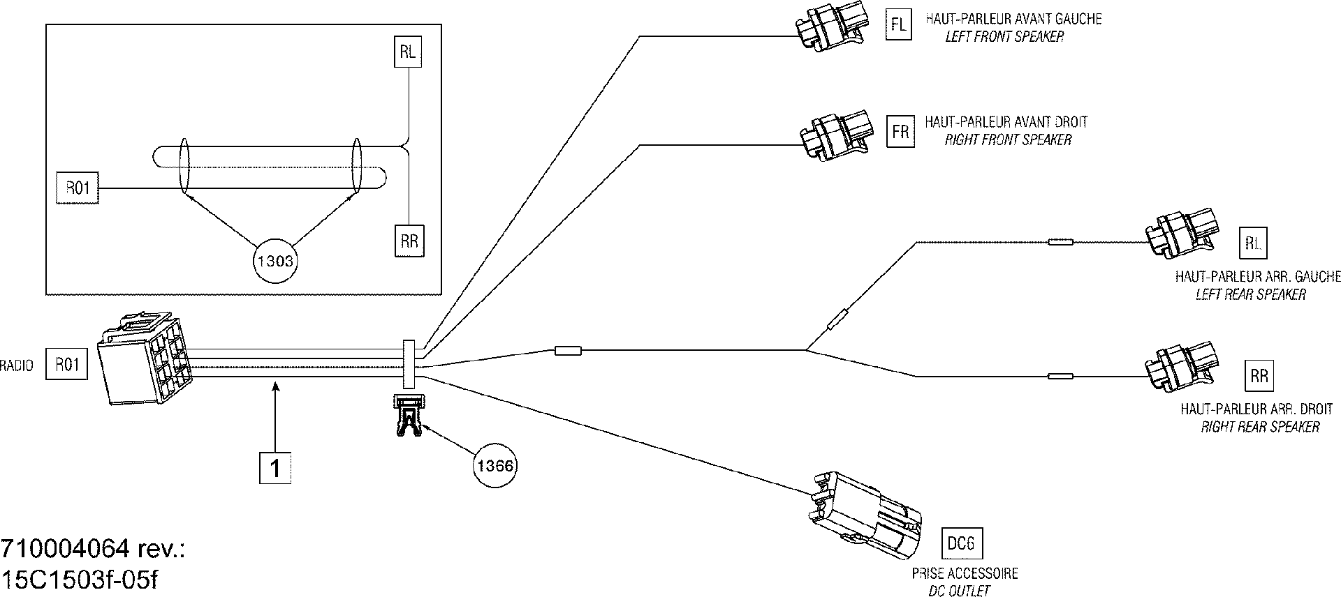 An Image of a Genuine Can-Am Parts Schematic Diagram showing the schematic - ELECTRICAL SYSTEM RADIO HARNESS_15C1503F