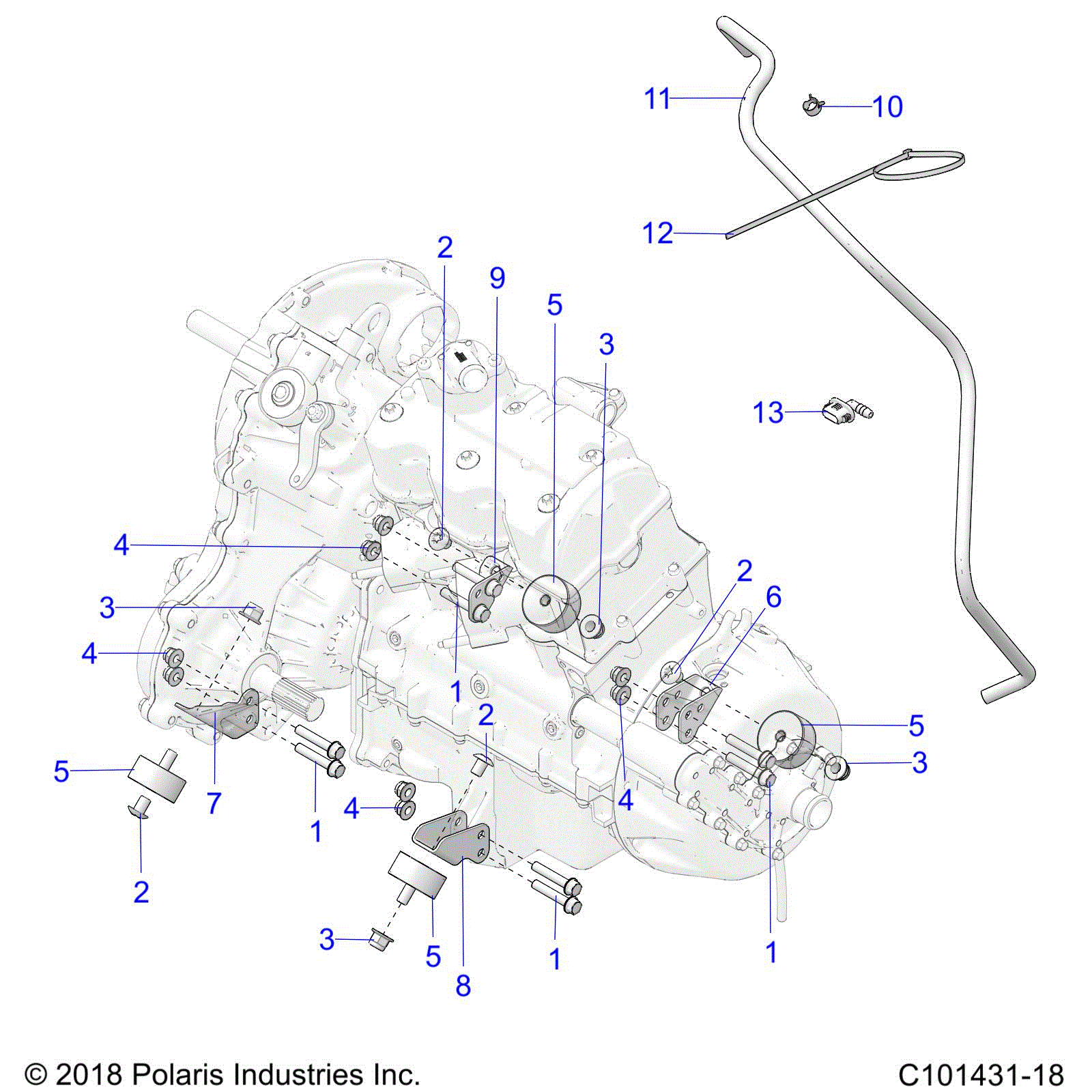 An Image of a Genuine Polaris Parts Schematic Diagram showing the schematic - ENGINE: TRANSMISSION MOUNTING & LONG BLOCK - 2020 POLARIS SCRAMBLER XP 1000 55"