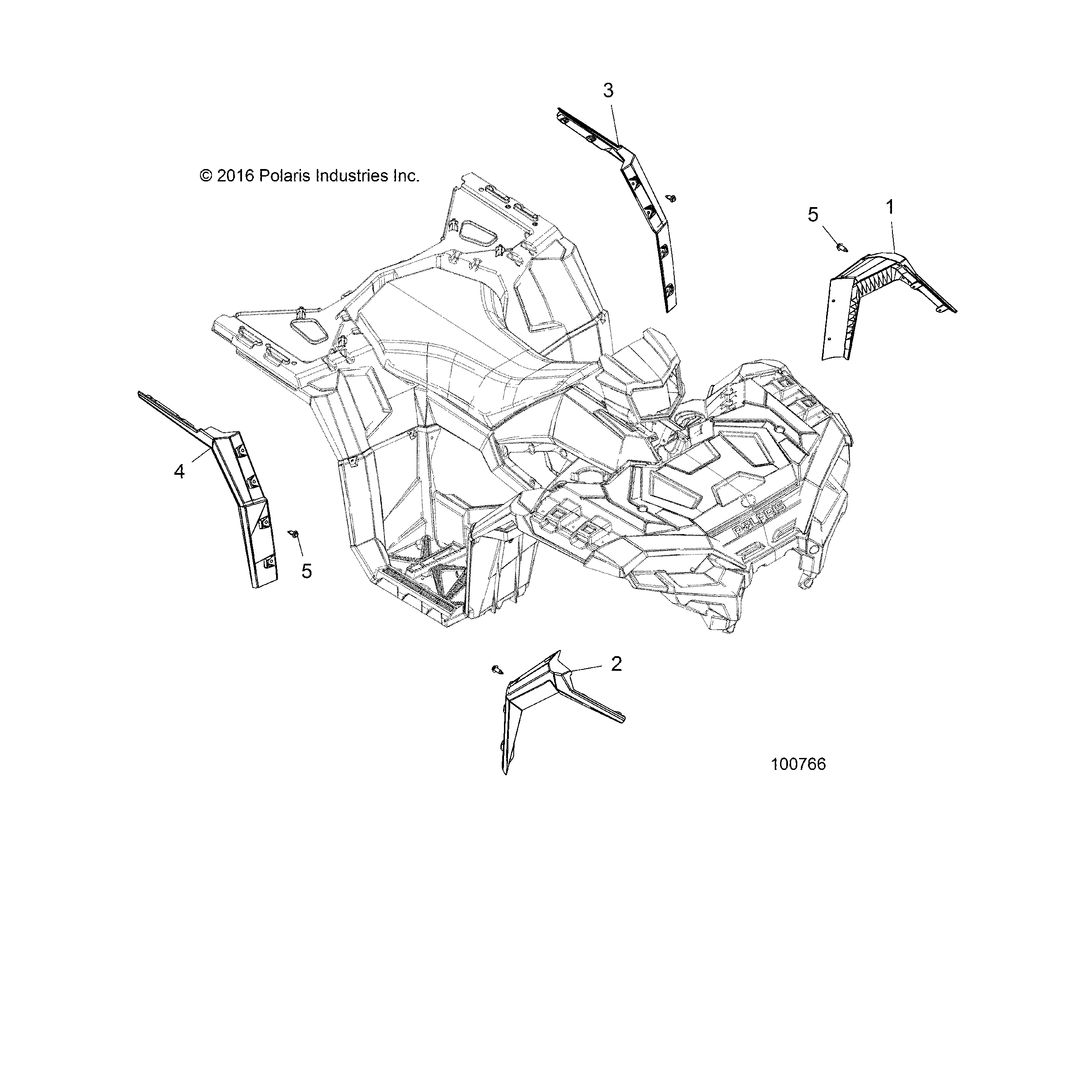 An Image of a Genuine Polaris Parts Schematic Diagram showing the schematic - BODY: FENDER FLARES - 2018 POLARIS SPORTSMAN 850 SP