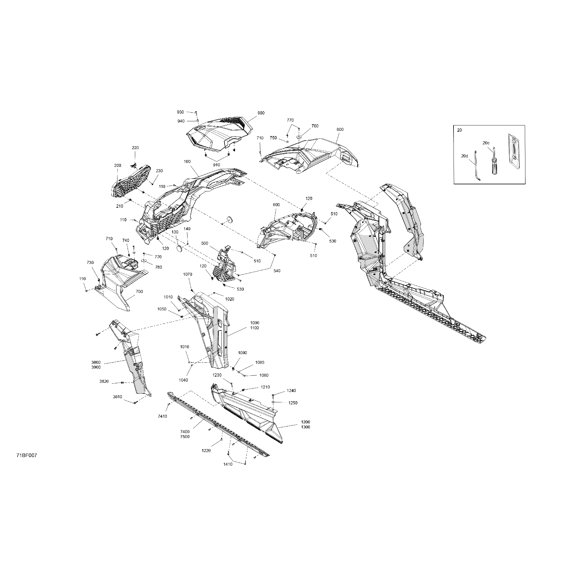 An Image of a Genuine Can-Am Parts Schematic Diagram showing the schematic - BODY - FRONT SECTION