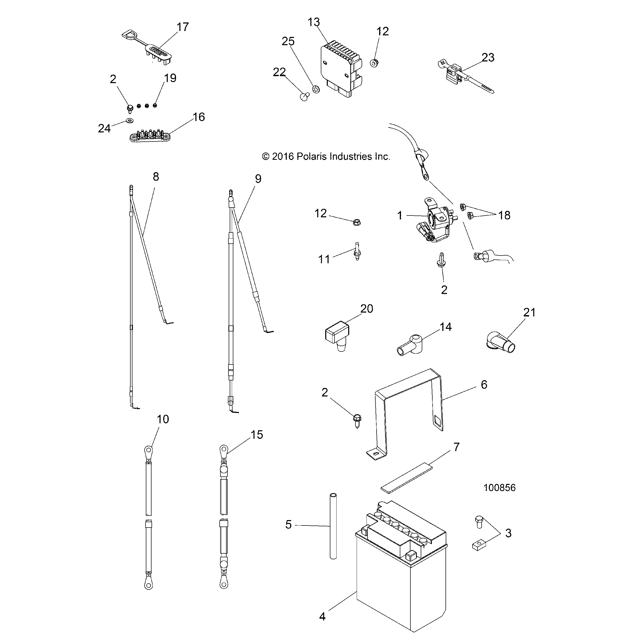 An Image of a Genuine Polaris Parts Schematic Diagram showing the schematic - ELECTRICAL: BATTERY - 2019 POLARIS ACE 500 SOHC
