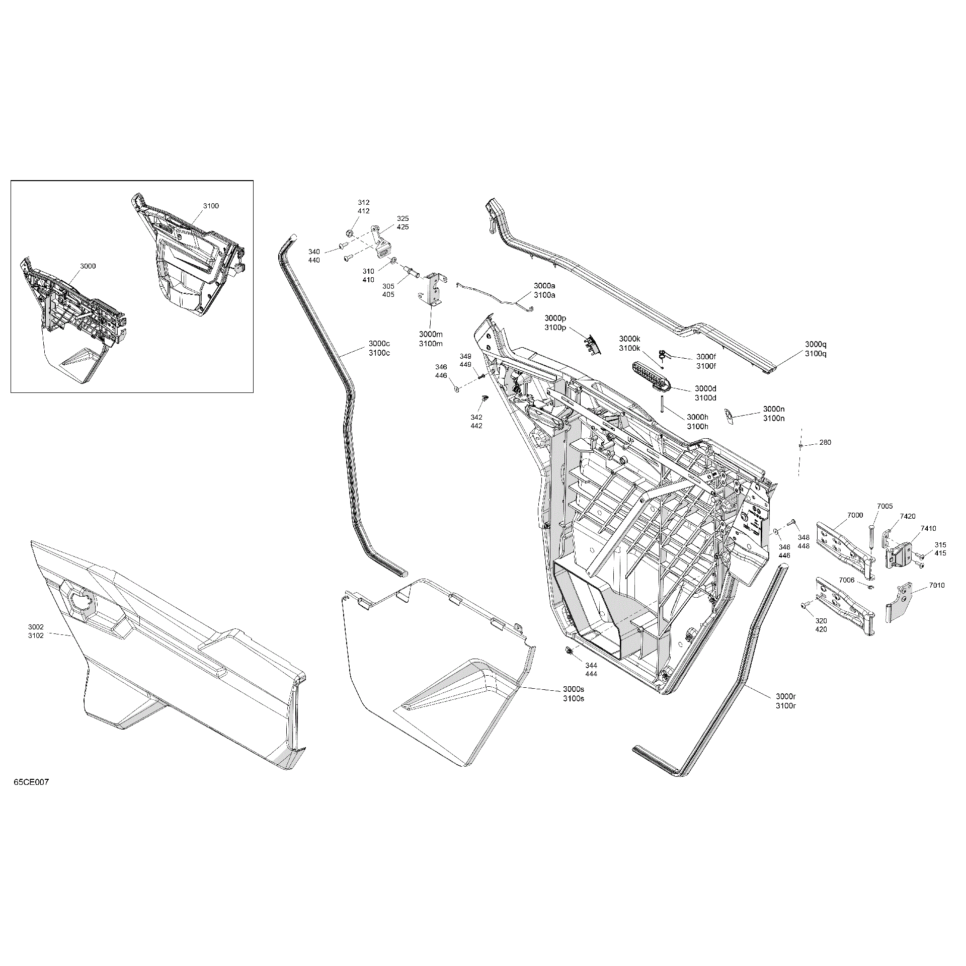 An Image of a Genuine Can-Am Parts Schematic Diagram showing the schematic - ENCLOSURE CAB - DOORS
