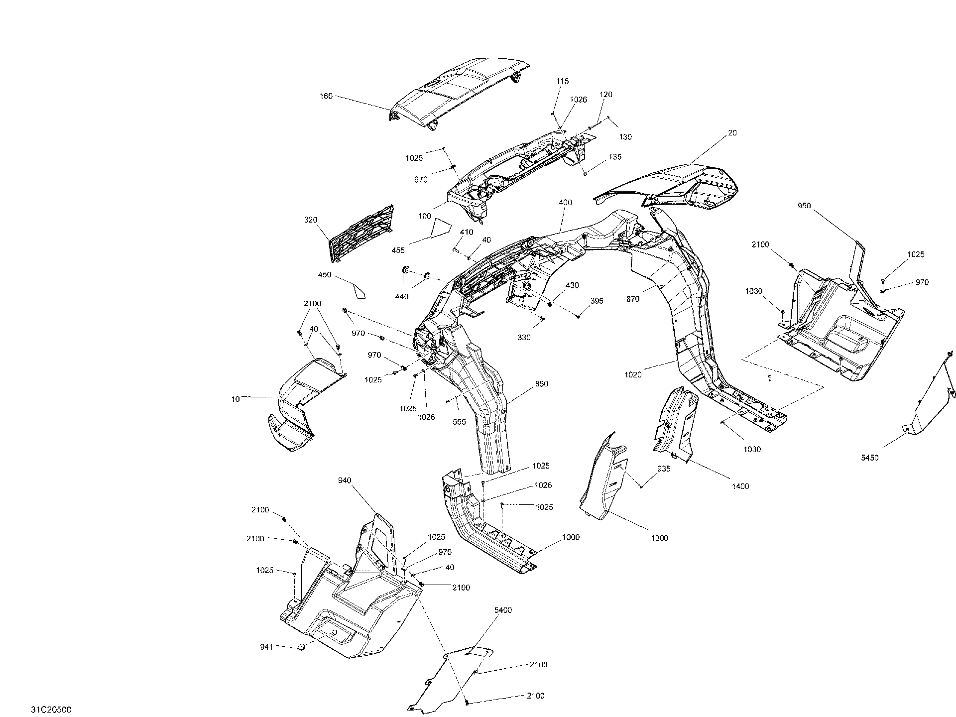 An Image of a Genuine Can-Am Parts Schematic Diagram showing the schematic - BODY - ALL SECTION