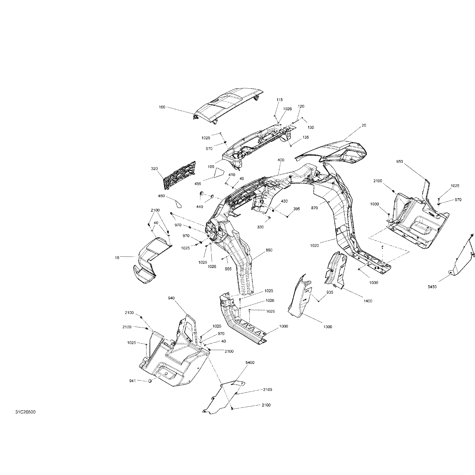 An Image of a Genuine Can-Am Parts Schematic Diagram showing the schematic - BODY - BRIGTH WHITE - DPS