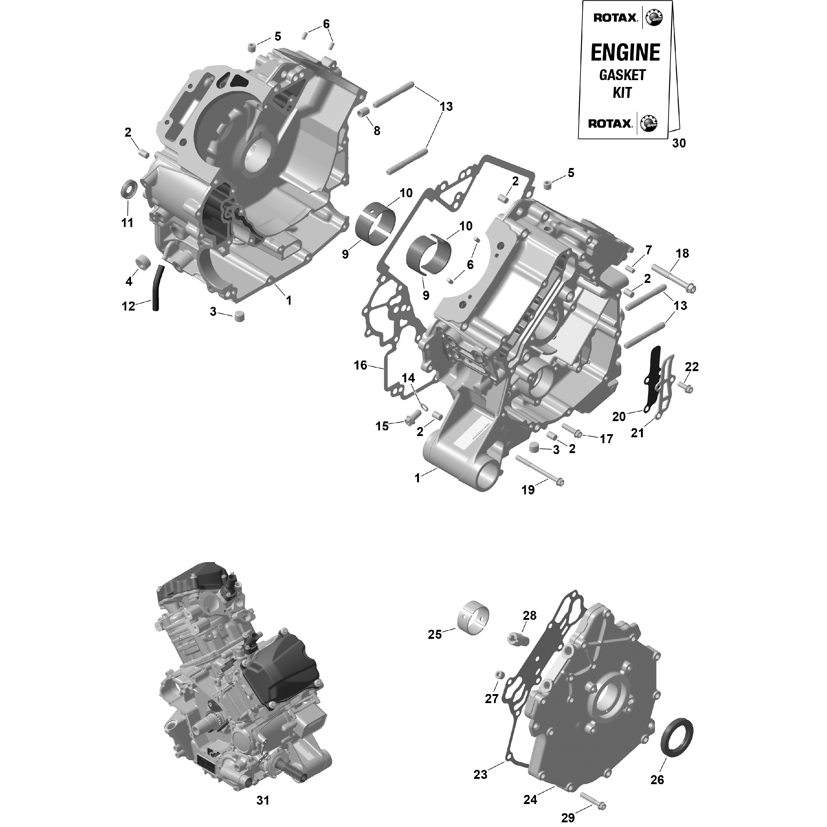 An Image of a Genuine Can-Am Parts Schematic Diagram showing the schematic - ROTAX - CRANKCASE