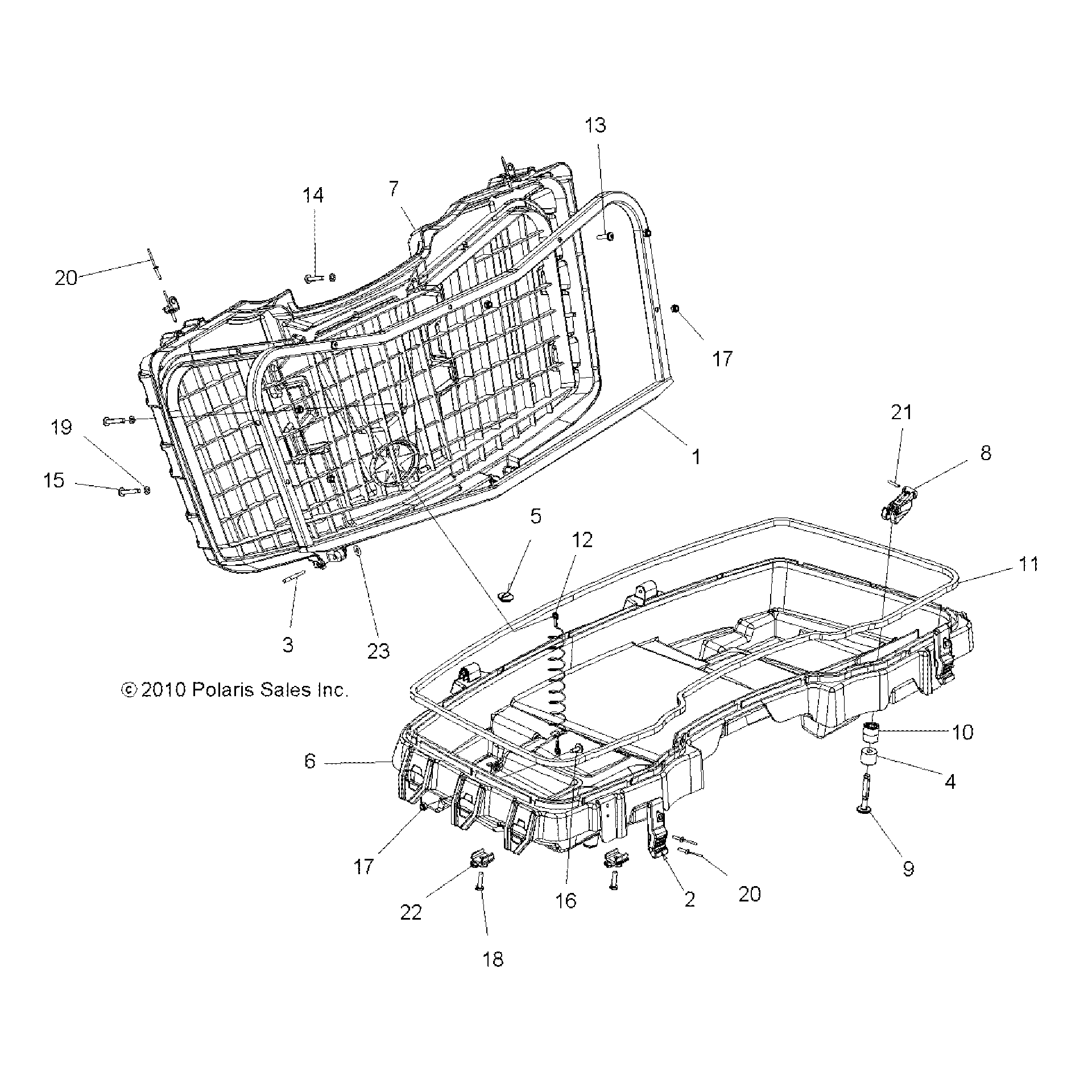 An Image of a Genuine Polaris Parts Schematic Diagram showing the schematic - BODY: FRONT CARGO BOX - 2017 POLARIS SPORTSMAN TOURING 1000