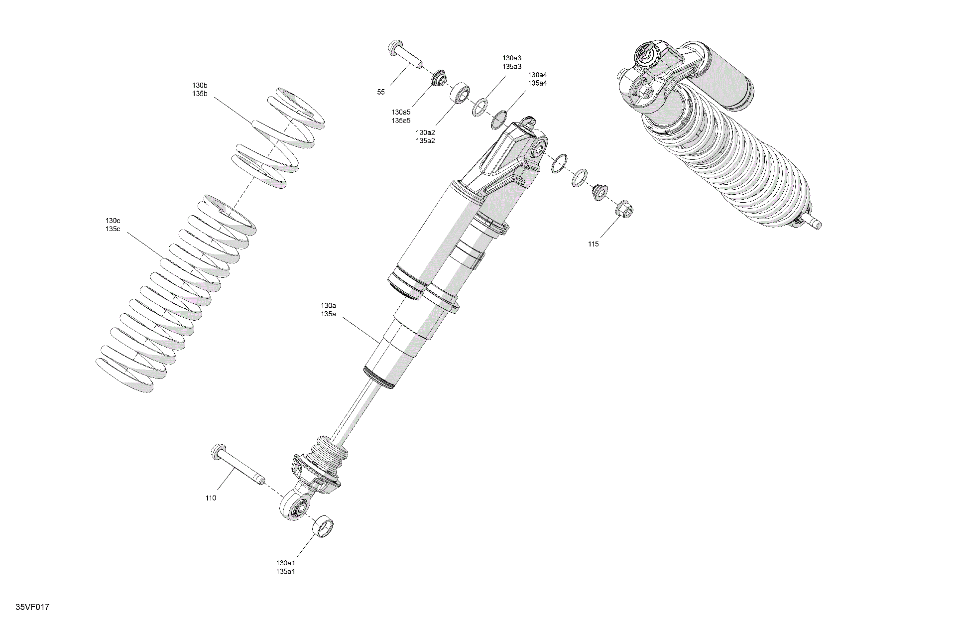 An Image of a Genuine Can-Am Parts Schematic Diagram showing the schematic - SUSPENSION - FRONT SHOCKS