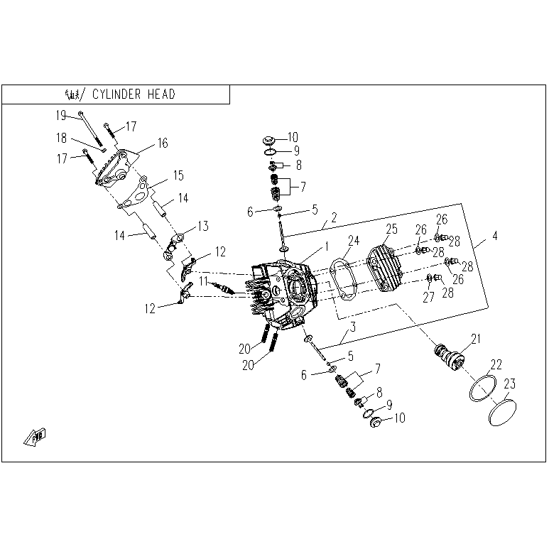 An Image of a genuine CFMOTO Parts Schematic Diagram showing the group - CYLINDER HEAD - 2023 CFMOTO CFORCE 110