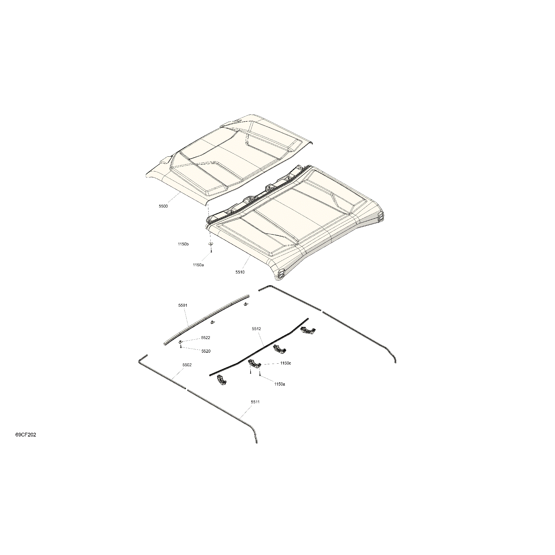 An Image of a Genuine Can-Am Parts Schematic Diagram showing the schematic - BODY - ROOF