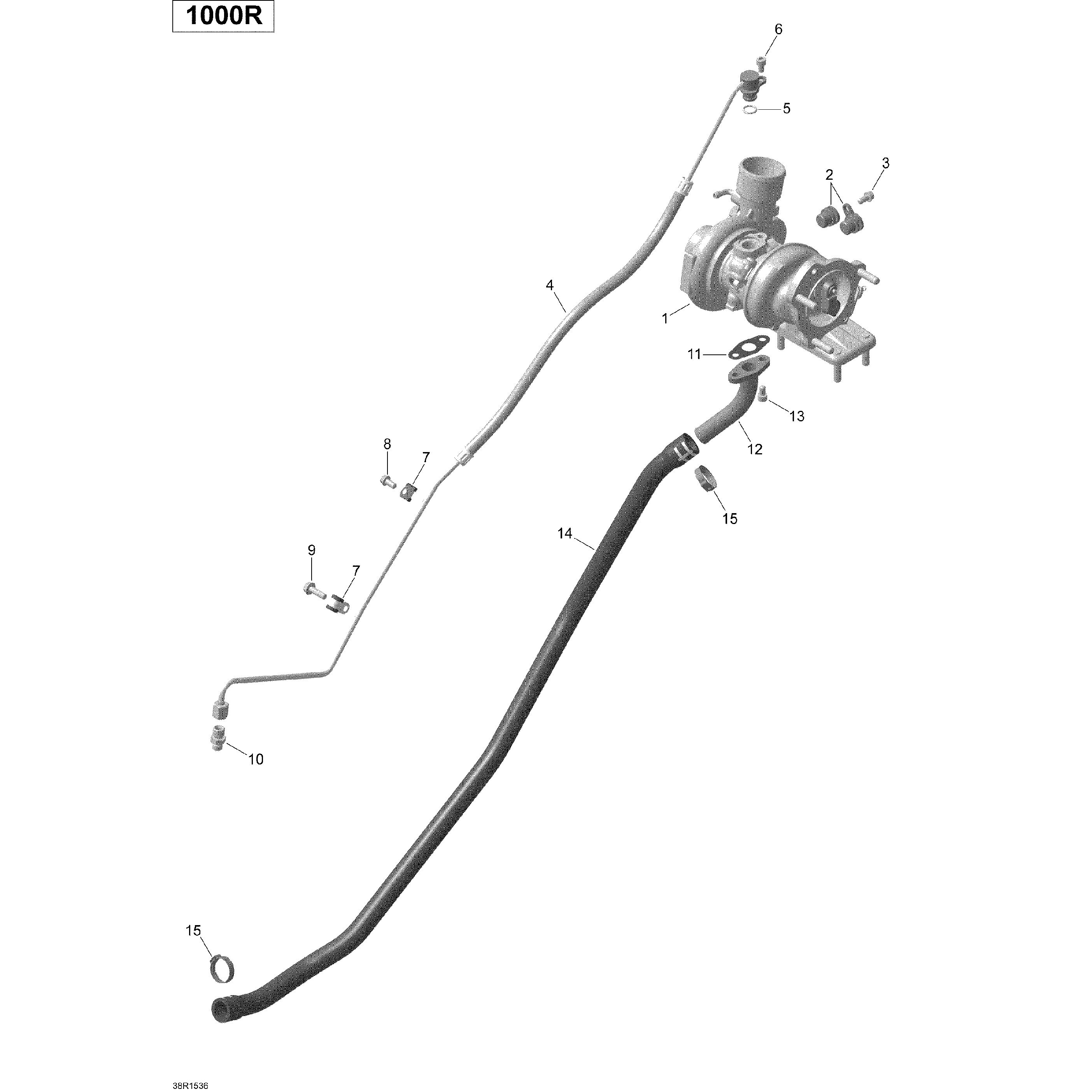 An Image of a Genuine Can-Am Parts Schematic Diagram showing the schematic - TURBOCHARGER _38R1536