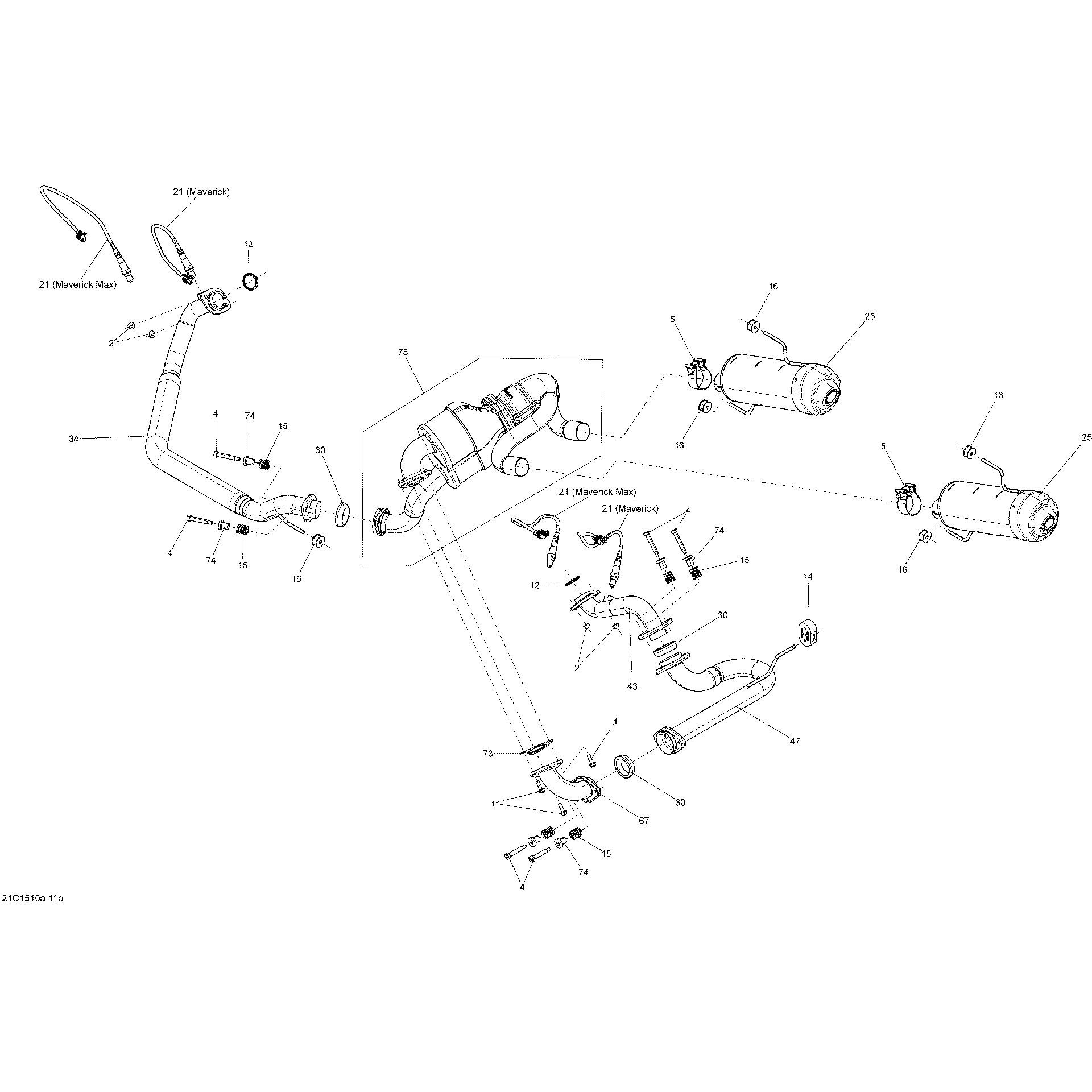 An Image of a Genuine Can-Am Parts Schematic Diagram showing the schematic - EXHAUST SYSTEM _21C1511A