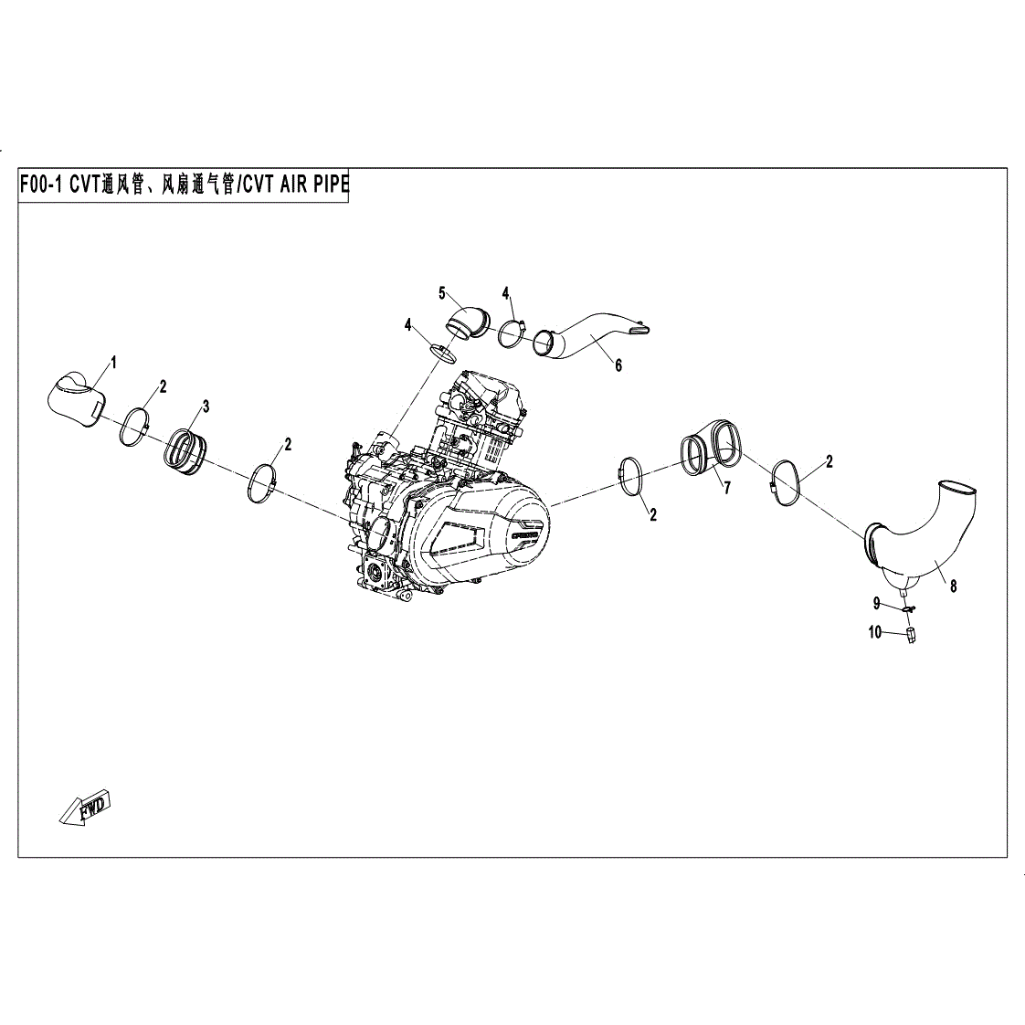 An Image of a Genuine CFMOTO Parts Schematic Diagram showing the schematic - CVT AIR PIPE AND SIDE COVER - 2017 CFMOTO UFORCE 500