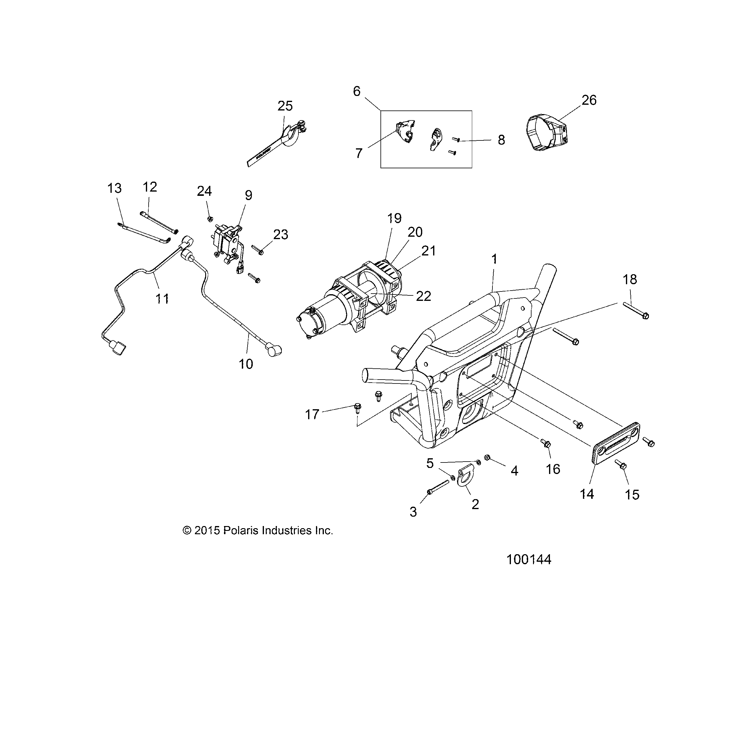 An Image of a Genuine Polaris Parts Schematic Diagram showing the schematic - BODY: FRONT BUMPER WINCH and MOUNTING - 2019 POLARIS SPORTSMAN XP 1000 HIGH LIFTER