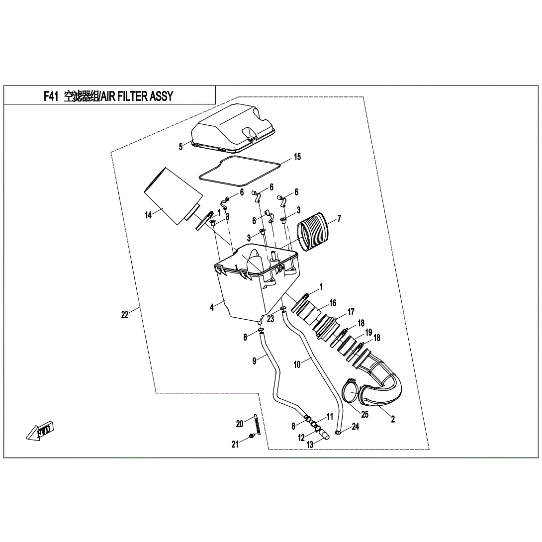 An Image of a Genuine CFMOTO Parts Schematic Diagram showing the schematic - AIR FILTER - 2020 CFMOTO UFORCE 500
