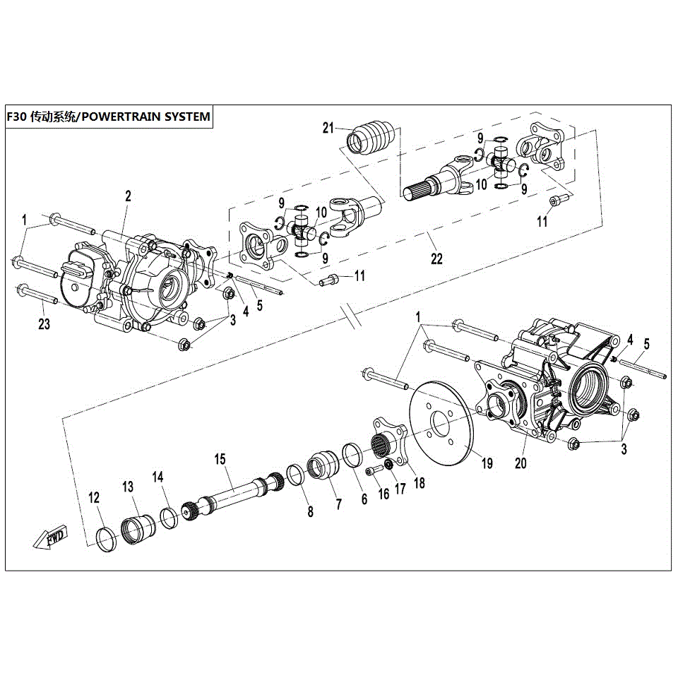 An Image of a genuine CFMOTO Parts Schematic Diagram showing the group - POWERTRAIN SYSTEM - 2017 CFMOTO CFORCE 400