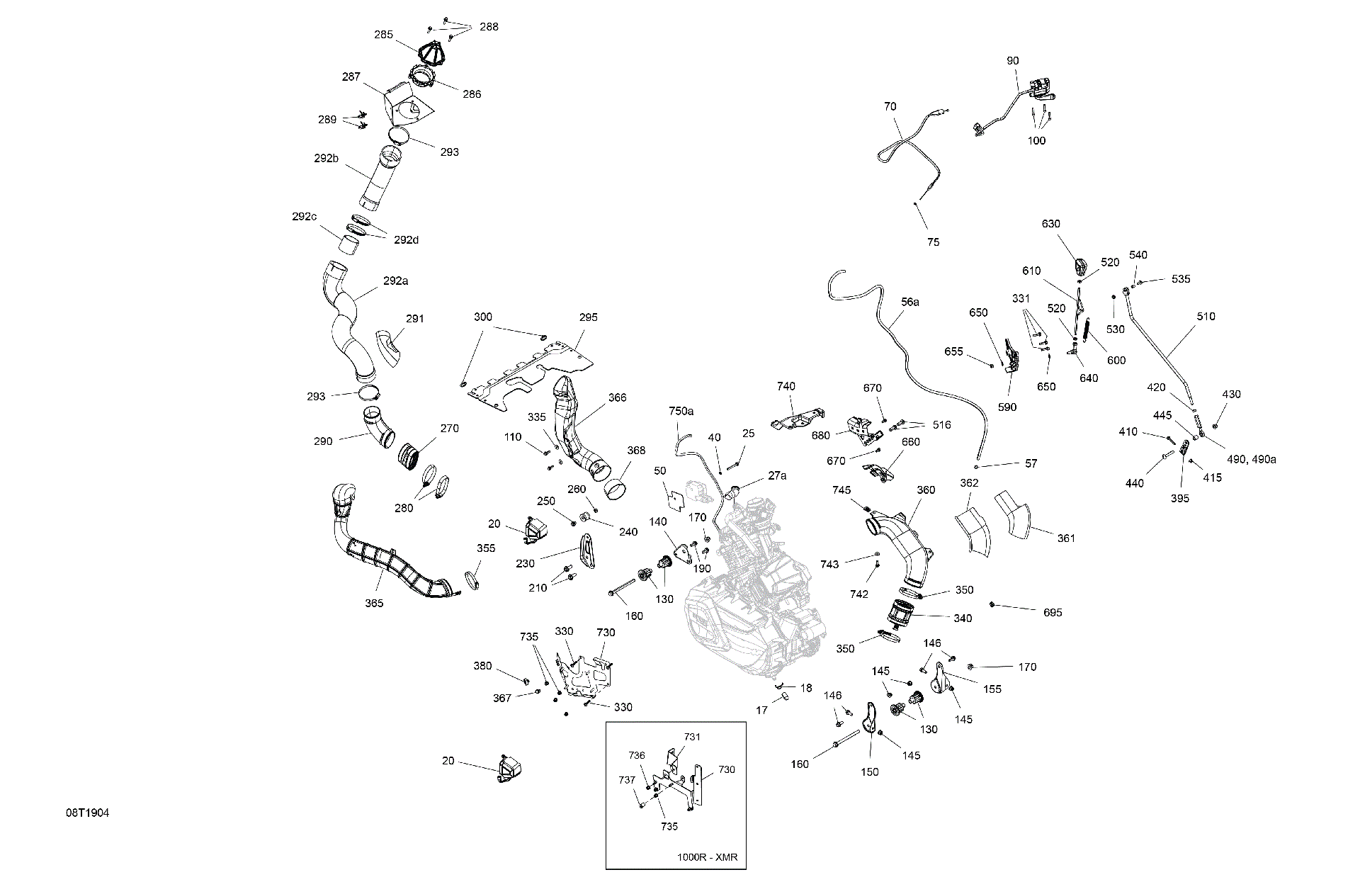 An Image of a Genuine Can-Am Parts Schematic Diagram showing the schematic - ENGINE - 1000R EFI - X MR