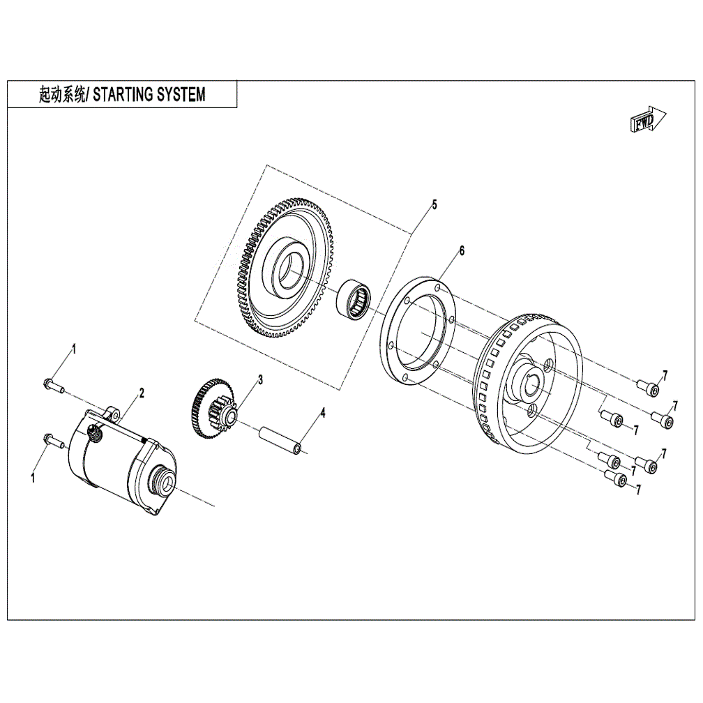 An Image of a Genuine CFMOTO Parts Schematic Diagram showing the schematic - STARTING SYSTEM - 2021 CFMOTO UFORCE 600