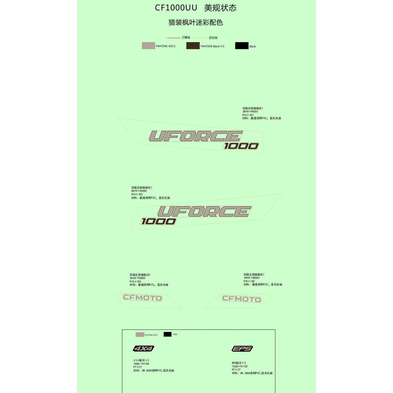 An Image of a Genuine CFMOTO Parts Schematic Diagram showing the schematic - DECAL KITS - 2021 CFMOTO UFORCE 1000