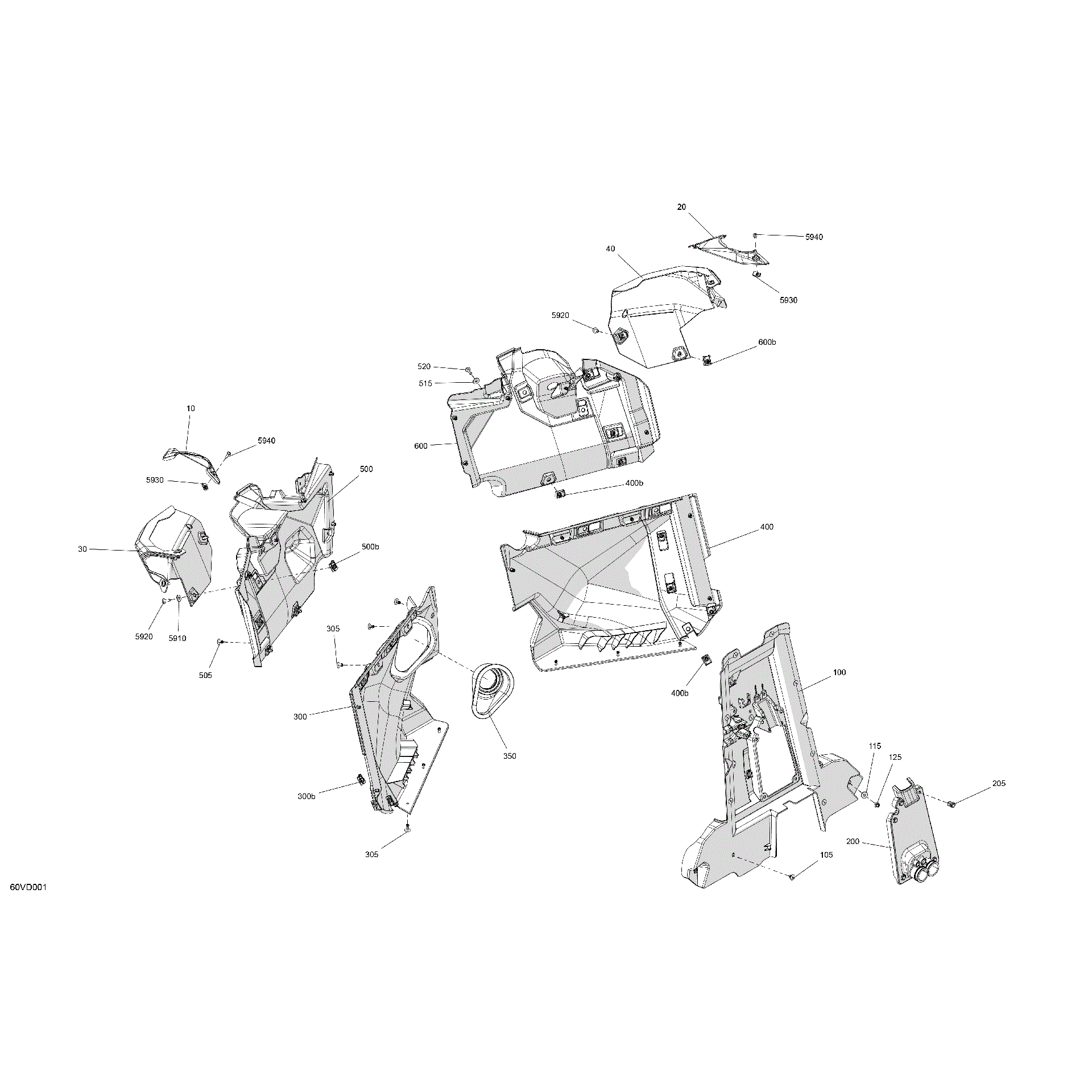An Image of a Genuine Can-Am Parts Schematic Diagram showing the schematic - CAB INTERIOR - FIREWALL