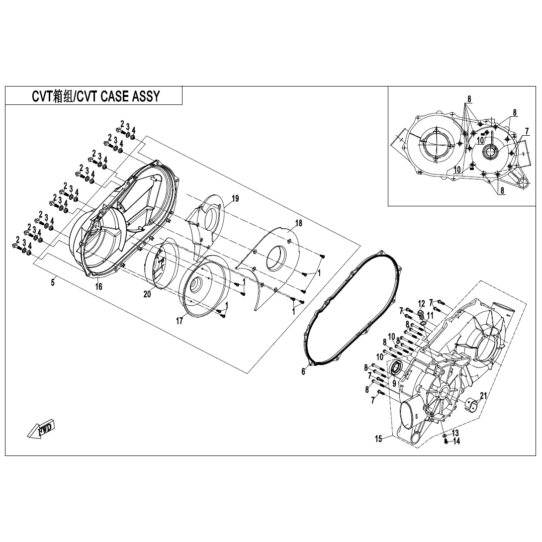 An Image of a genuine CFMOTO Parts Schematic Diagram showing the group - CVT CASE ASSY - 2024 CFMOTO CFORCE 1000