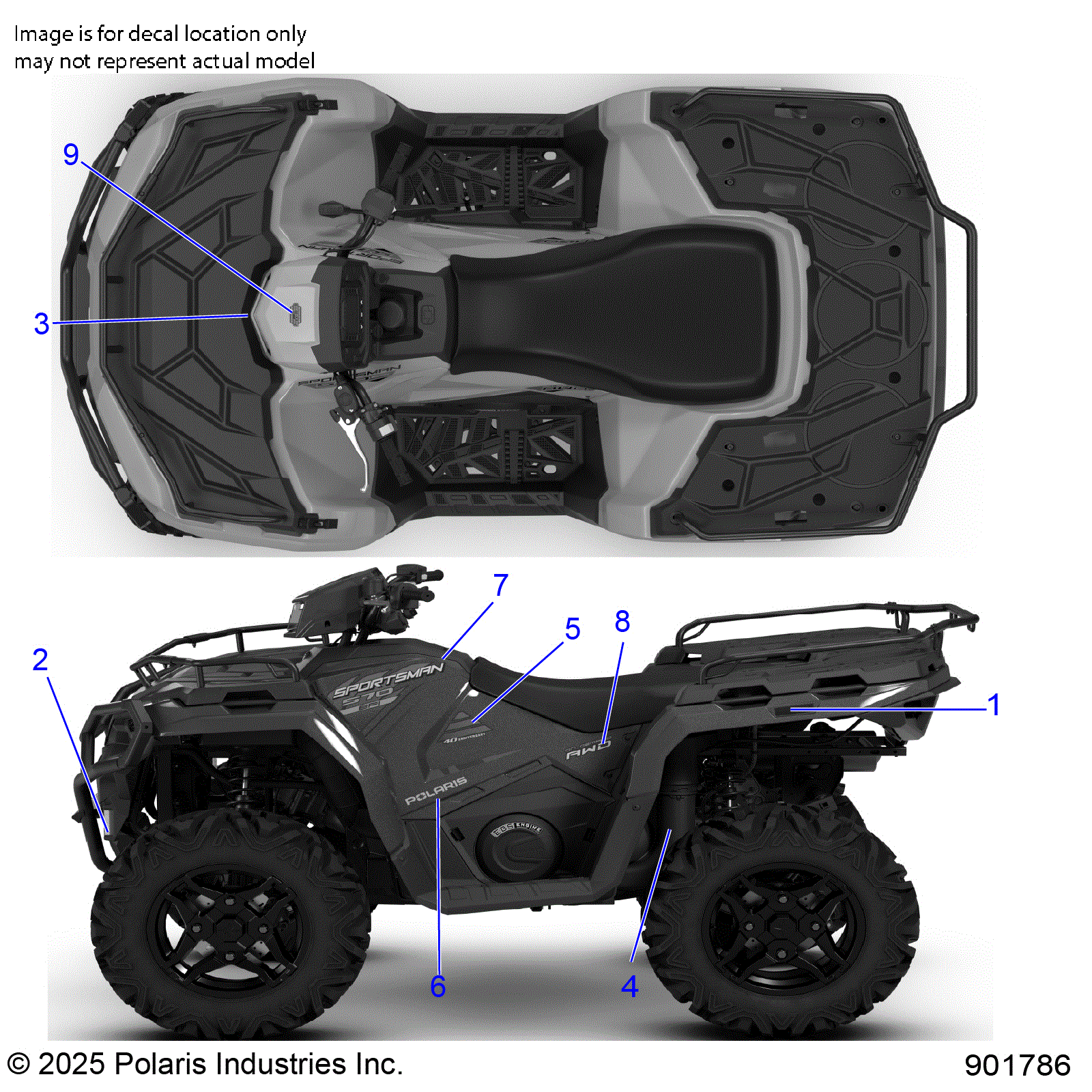 An Image of a Genuine Polaris Parts Schematic Diagram showing the schematic - BODY: DECALS GRAPHIC - 2026 POLARIS SPORTSMAN 570 EPS PREMIUM