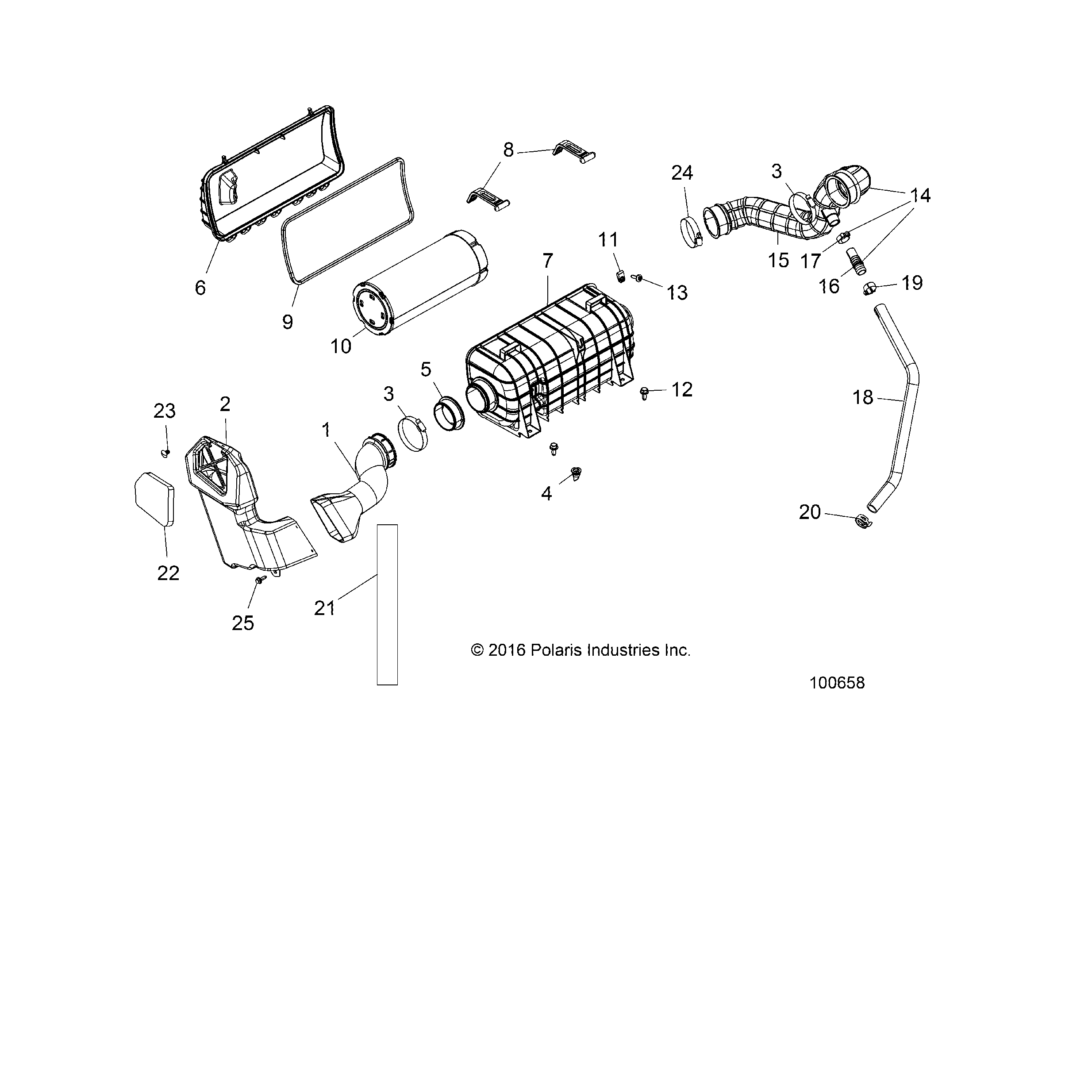 An Image of a Genuine Polaris Parts Schematic Diagram showing the schematic - ENGINE: AIR INTAKE SYSTEM - 2018 POLARIS ACE 900 EPS XC