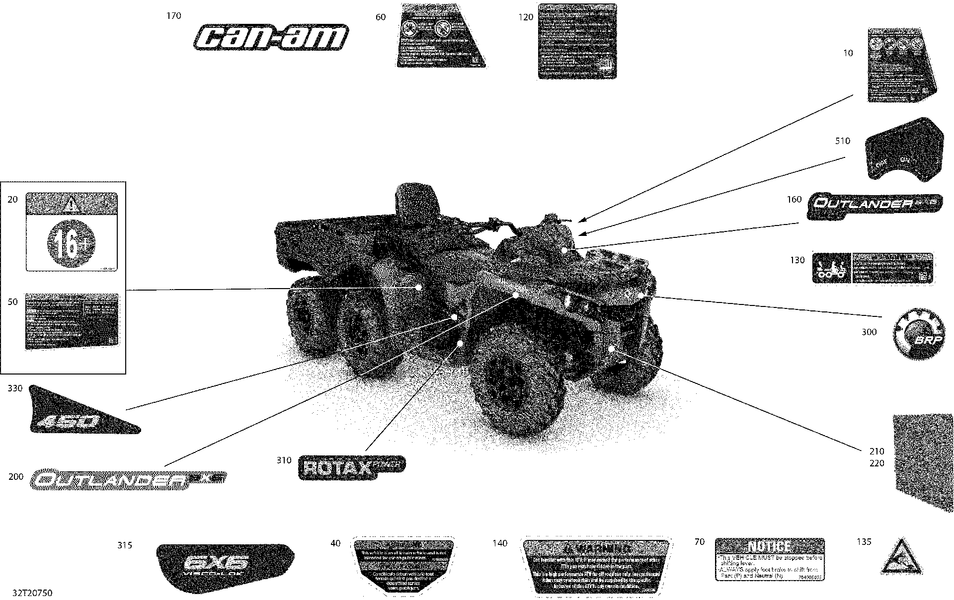 An Image of a Genuine Can-Am Parts Schematic Diagram showing the schematic - DECALS - DPS