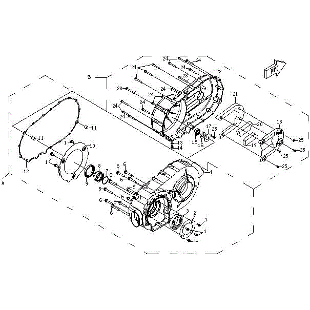 An Image of a Genuine CFMOTO Parts Schematic Diagram showing the schematic - CVT HOUSING - 2015 CFMOTO ZFORCE 600