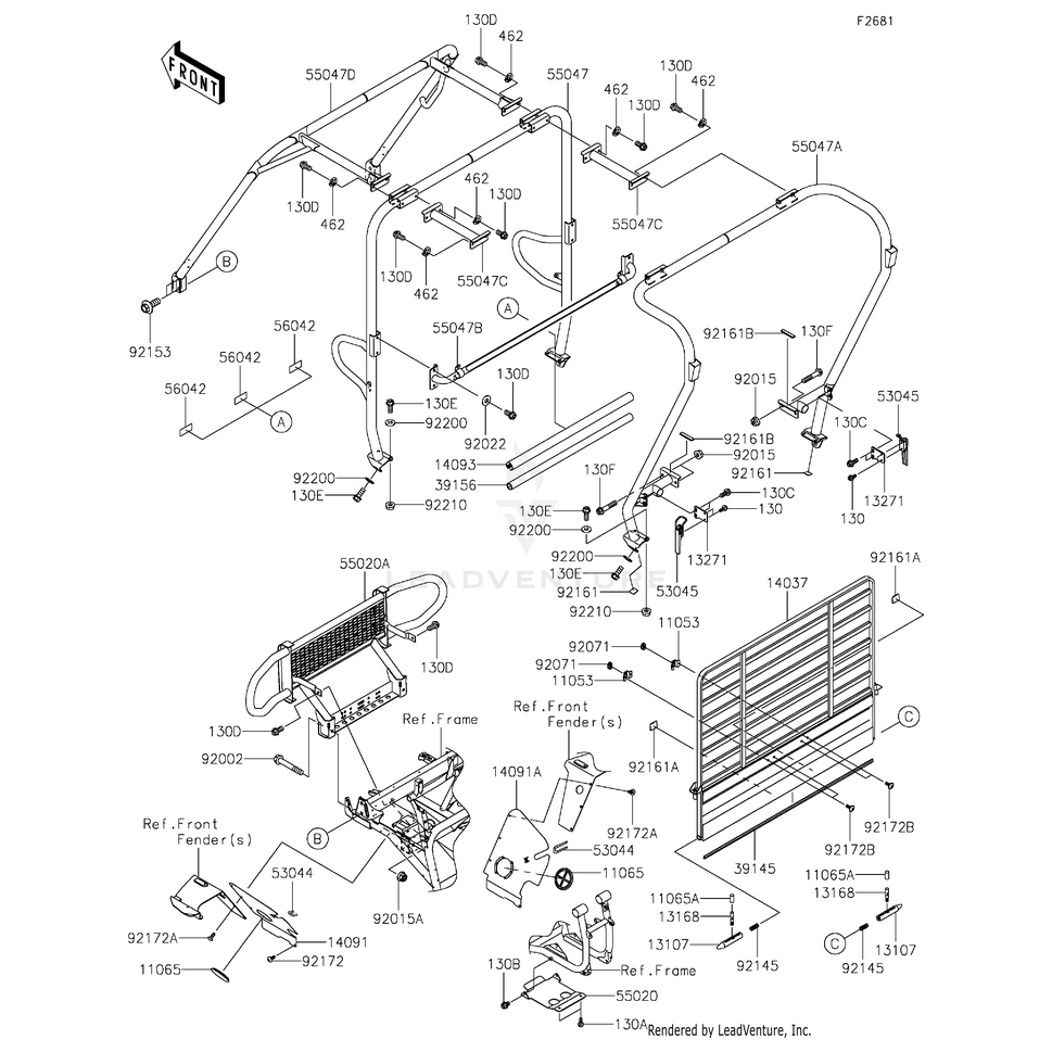 Bar-Comp,Rear,T.Black by Kawasaki 55047-0385-388 Offroad_OEM Hardware