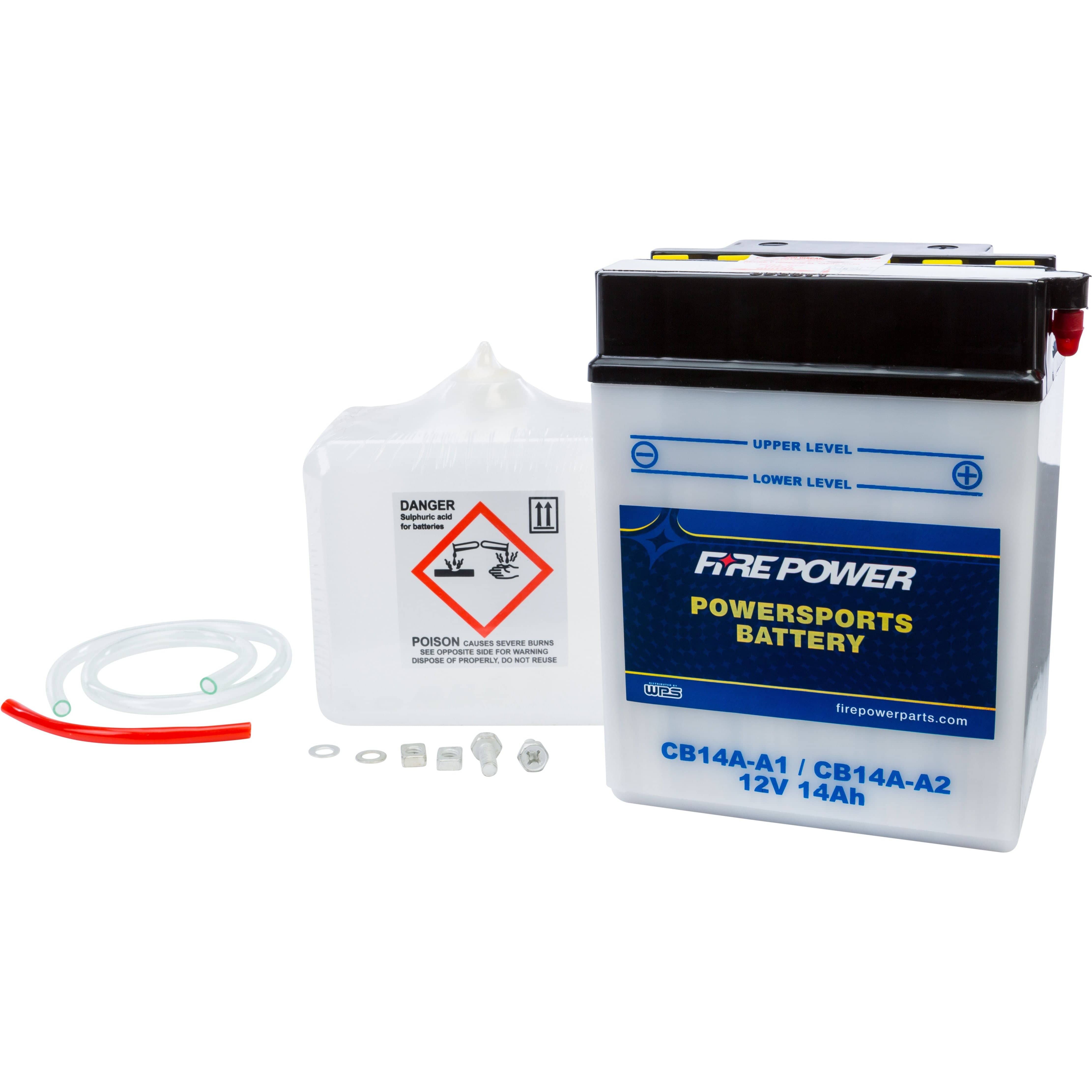 Battery W/Acid Cb14A-A1/14A-A2 12V Heavy Duty by Fire Power CB14A-A2 Conventional Acid Battery 490-2210 Western Powersports