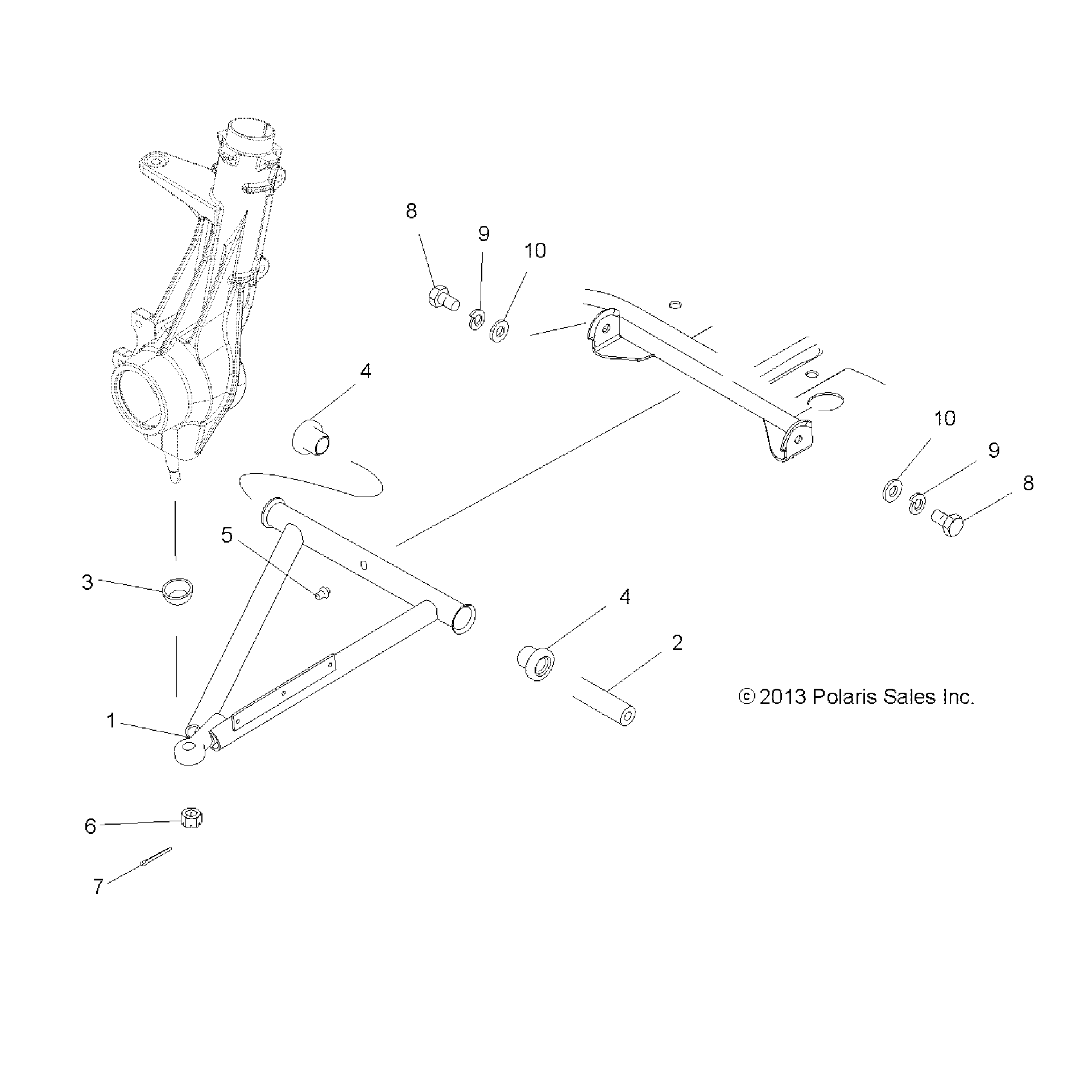An Image of a Genuine Polaris Parts Schematic Diagram showing the schematic - SUSPENSION: A-ARM and STRUT MOUNTING - 2015 POLARIS HAWKEYE 325 2X4