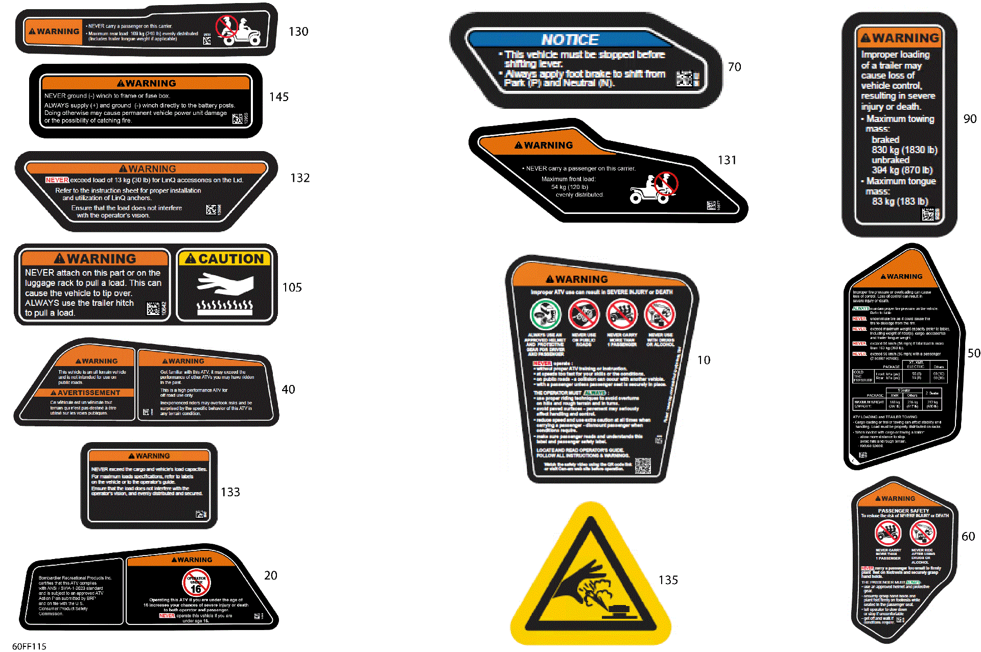 An Image of a Genuine Can-Am Parts Schematic Diagram showing the schematic - BODY - WARNING DECALS