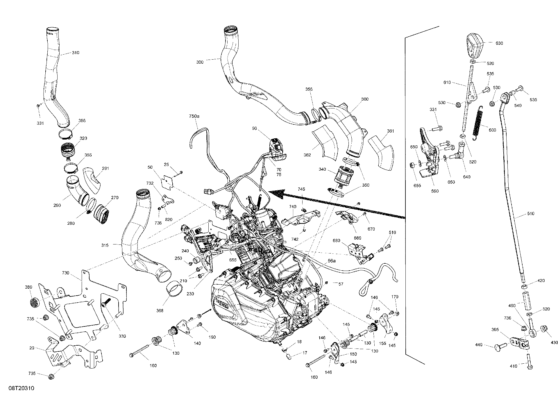 An Image of a Genuine Can-Am Parts Schematic Diagram showing the schematic - ENGINE - X MR - BLACK