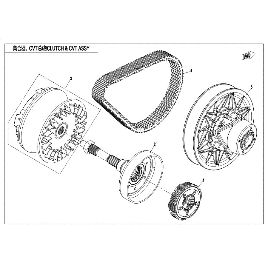 An Image of a Genuine CFMOTO Parts Schematic Diagram showing the schematic - CLUTCH AND CVT ASSY - 2019 CFMOTO UFORCE 800